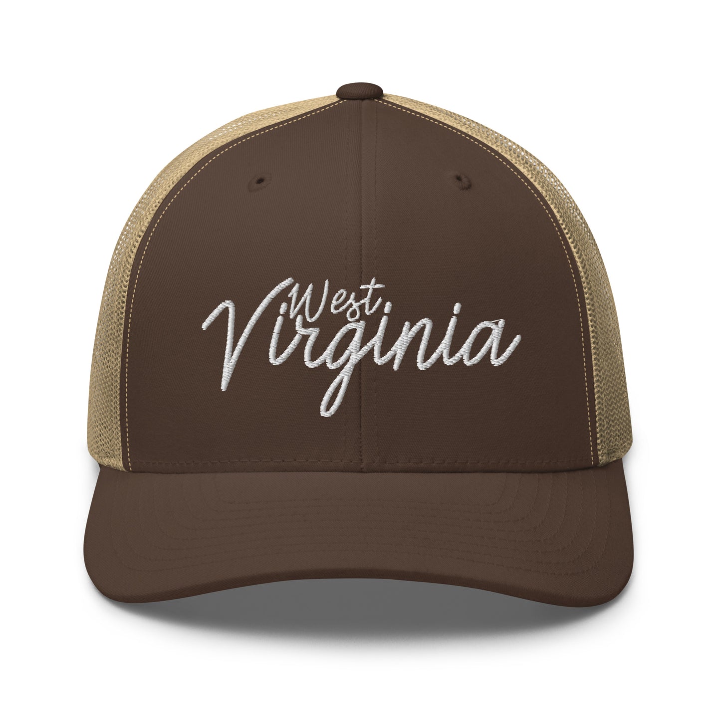 West Virginia Retro Script Mid 6 Panel Snapback Trucker Hat