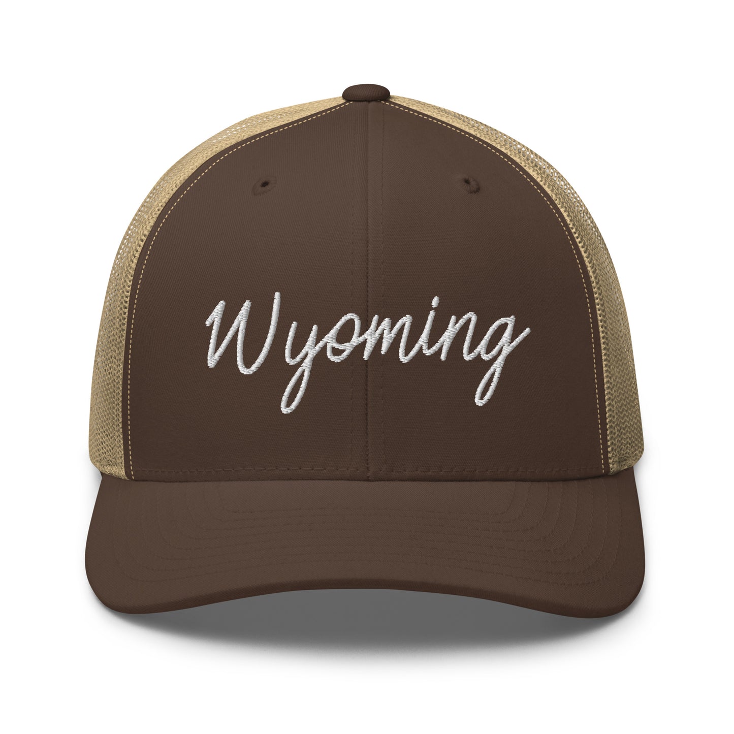 Wyoming Retro Script Mid 6 Panel Snapback Trucker Hat