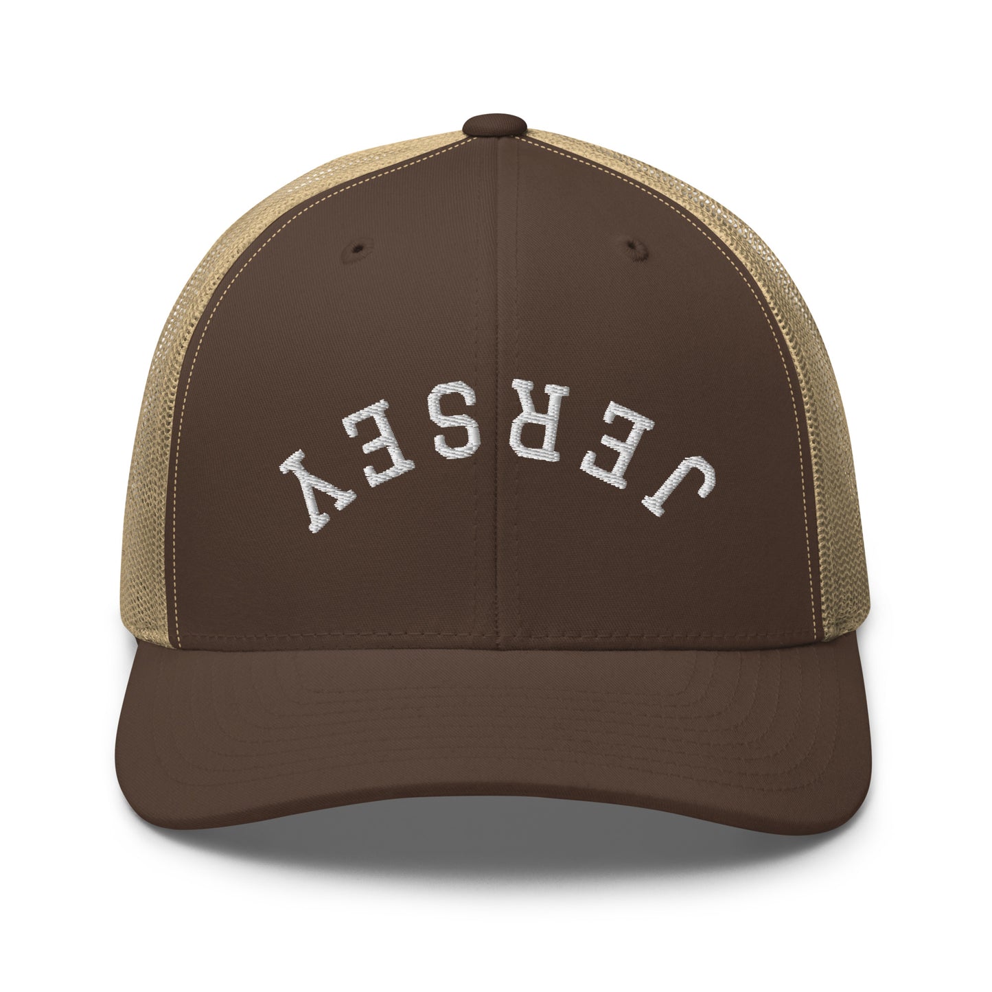 New Jersey "Jersey" Upside Down Arch Mid 6 Panel Snapback Trucker Hat