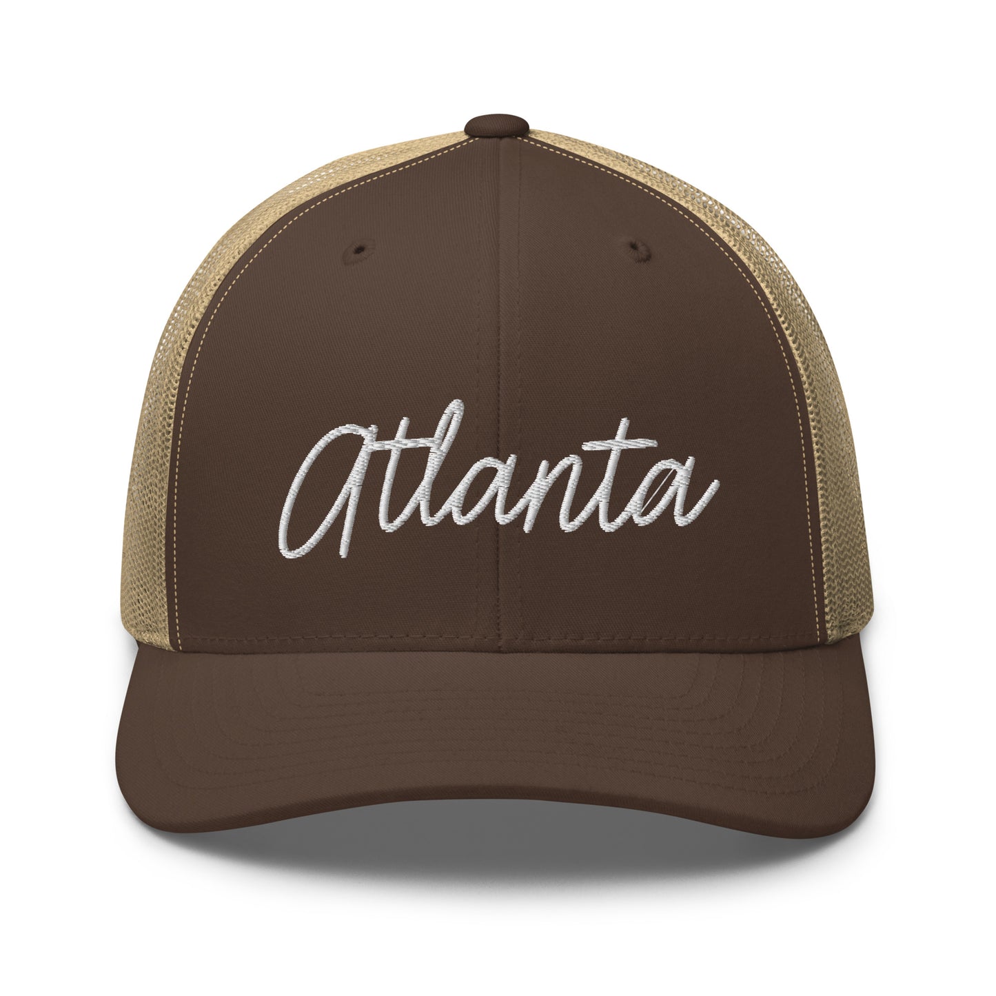 Atlanta Retro Script Mid 6 Panel Snapback Trucker Hat