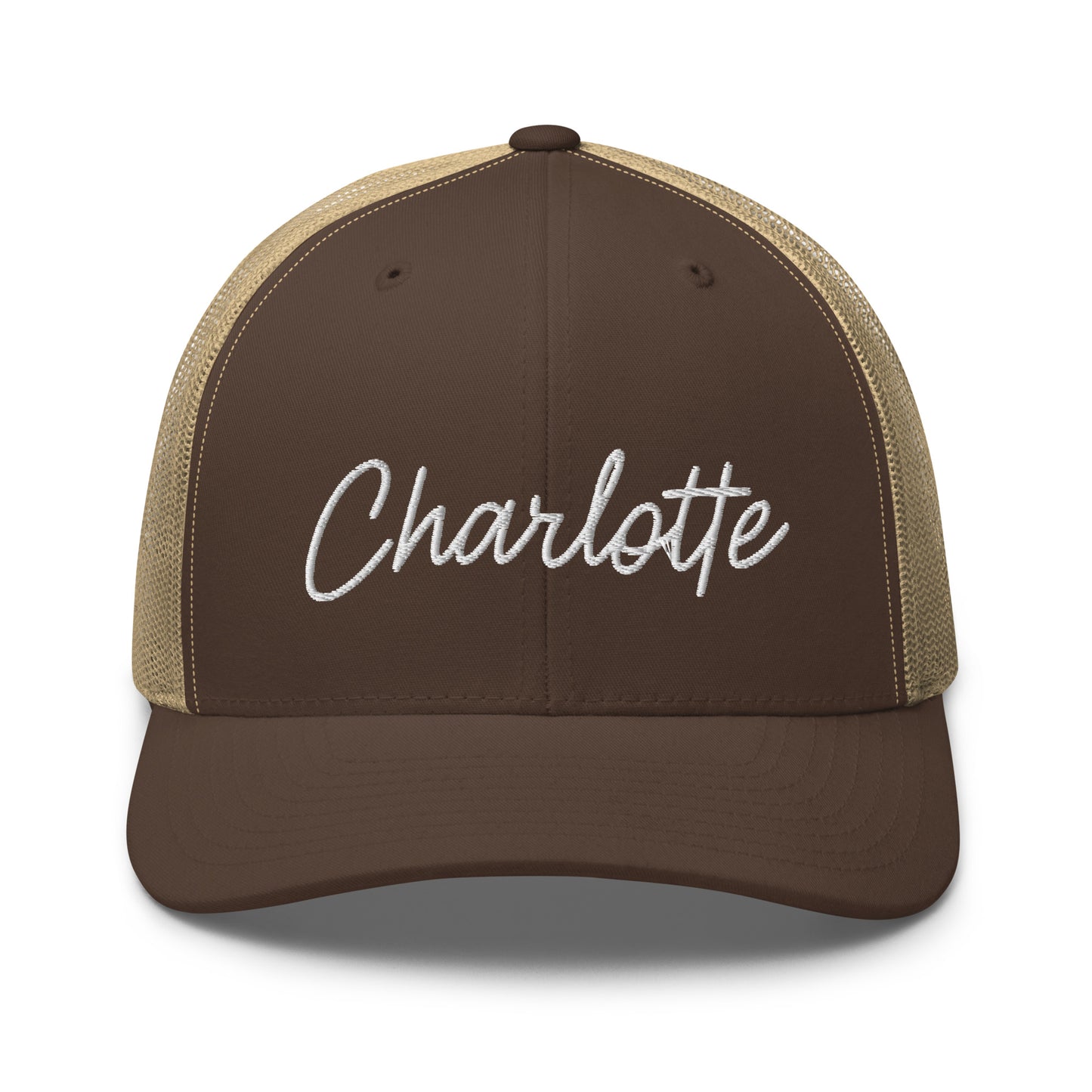 Charlotte Retro Script Mid 6 Panel Snapback Trucker Hat