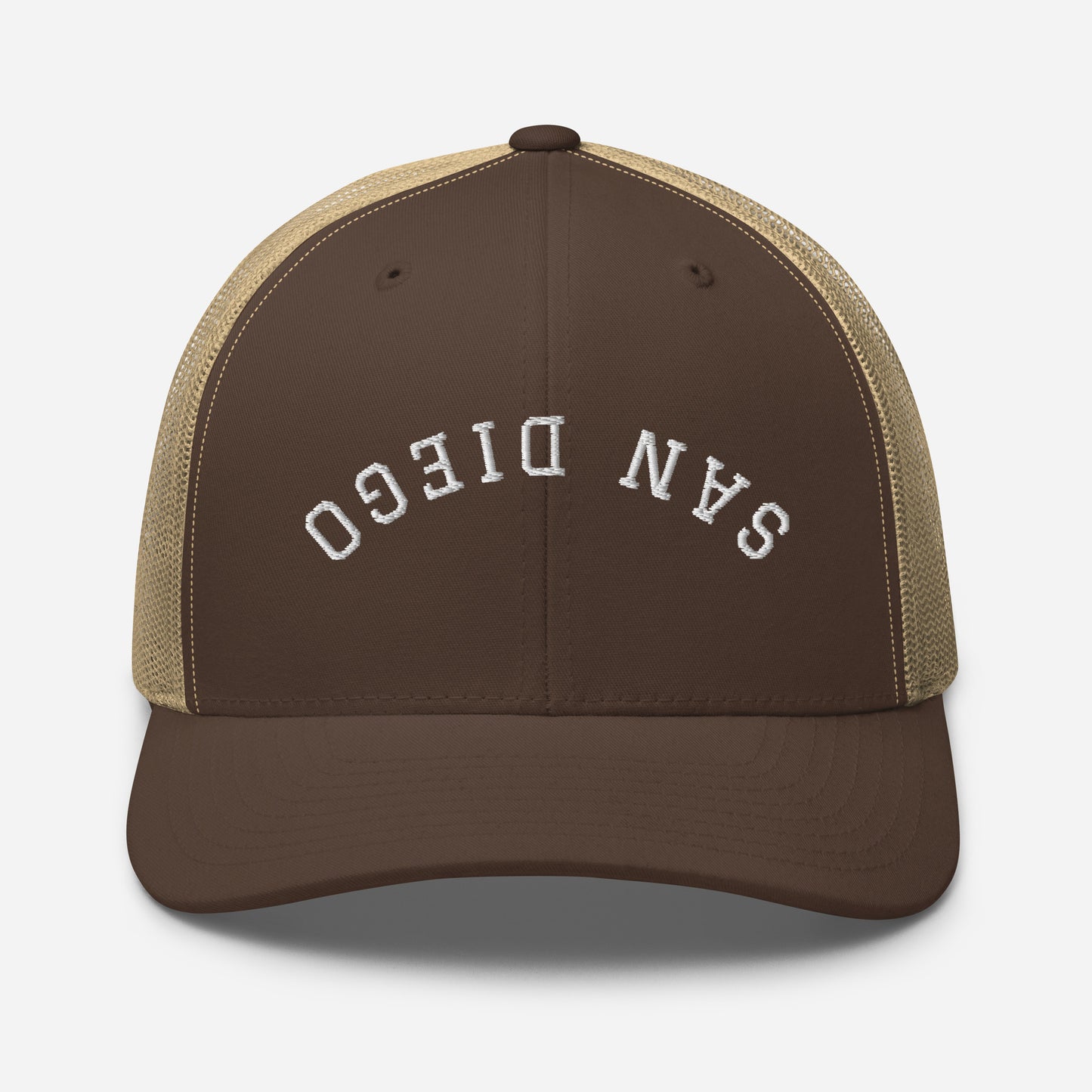 San Diego Upside Down Arch Mid 6 Panel Snapback Trucker Hat