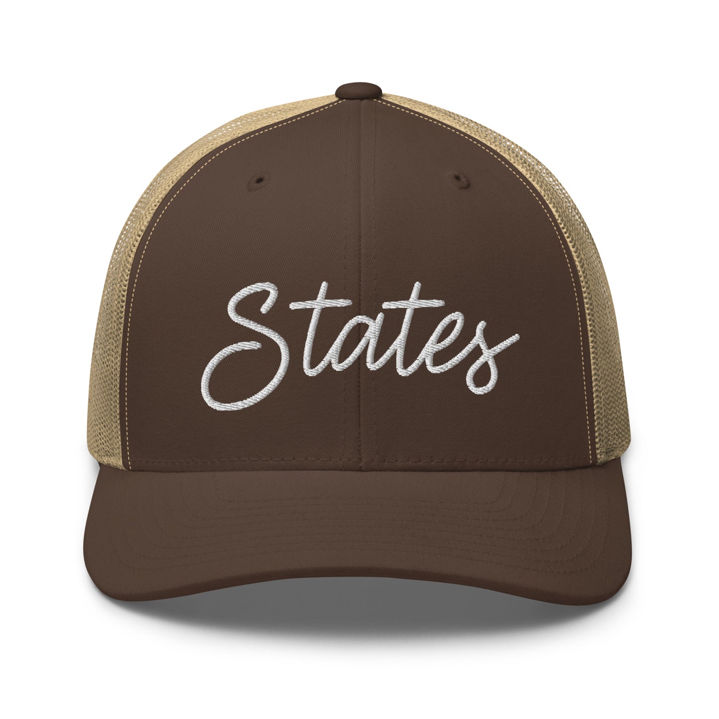United States USA "States" Retro Script Mid 6 Panel Snapback Trucker Hat