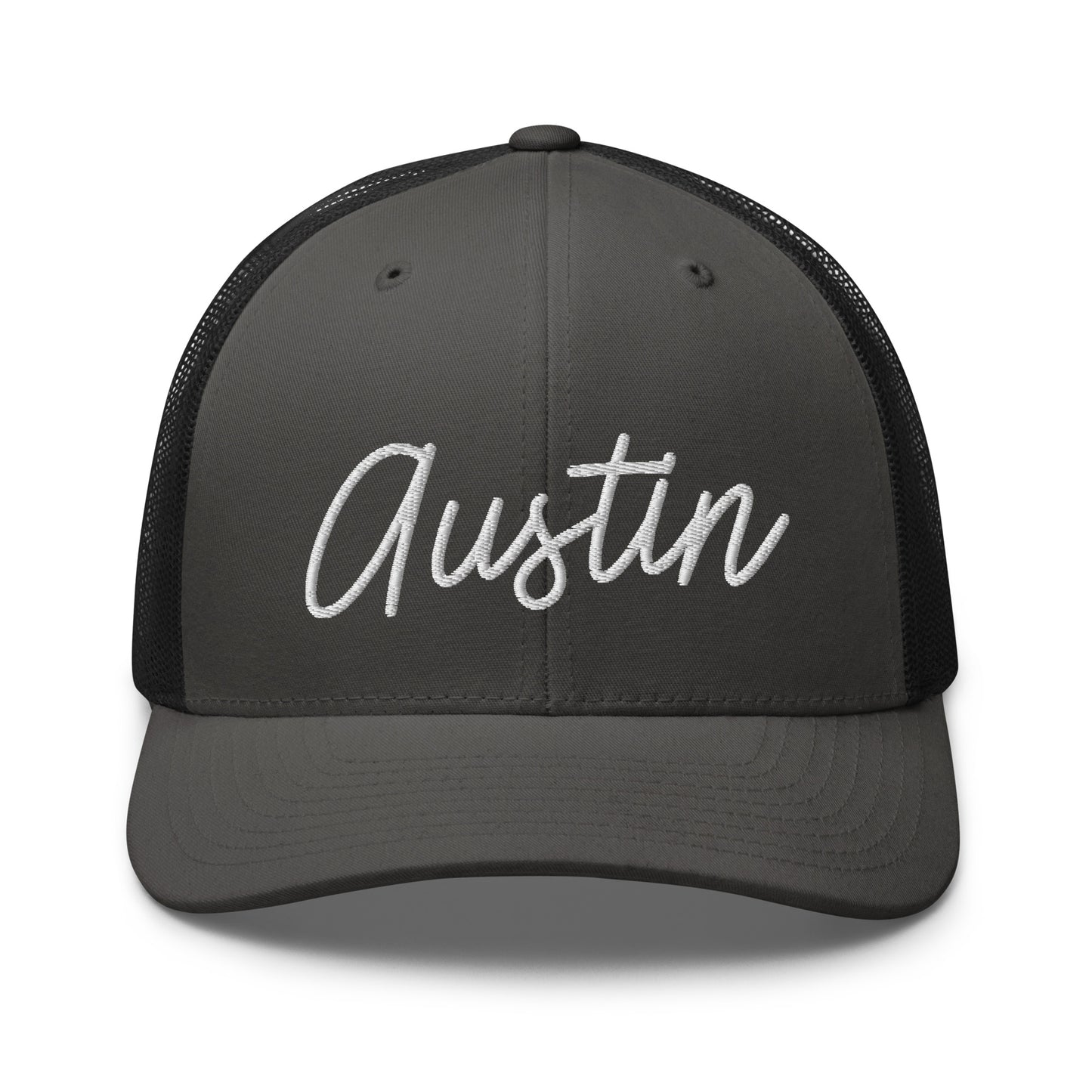 Austin Retro Script Mid 6 Panel Snapback Trucker Hat