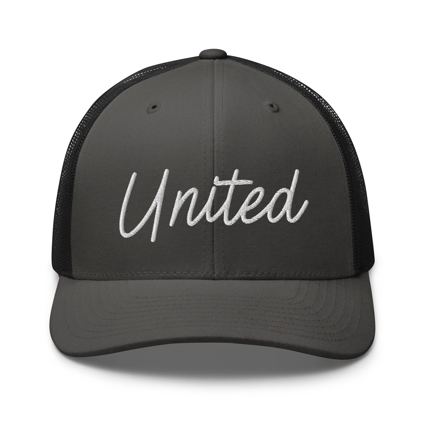 United States USA "United" Retro Script Mid 6 Panel Snapback Trucker Hat
