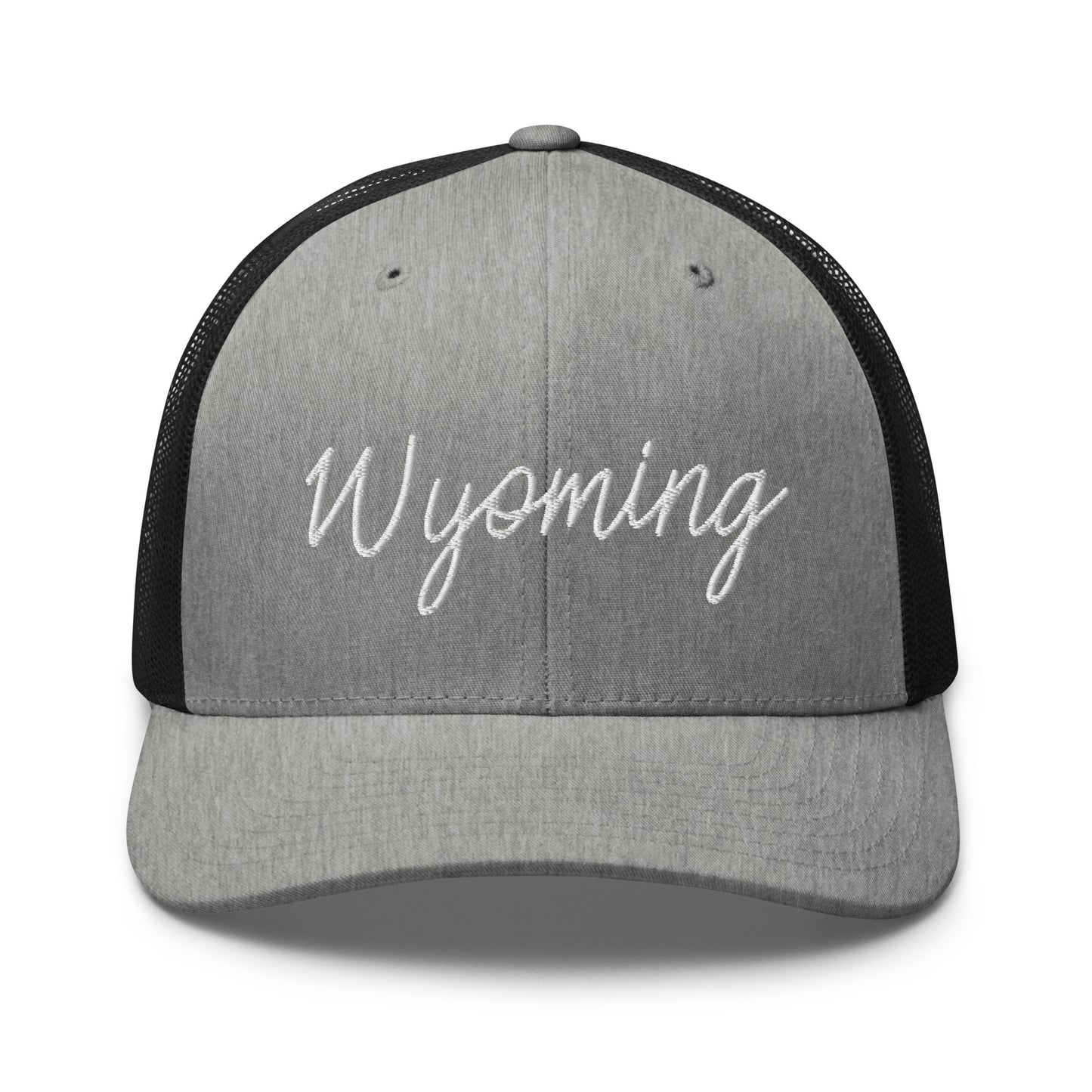 Wyoming Retro Script Mid 6 Panel Snapback Trucker Hat