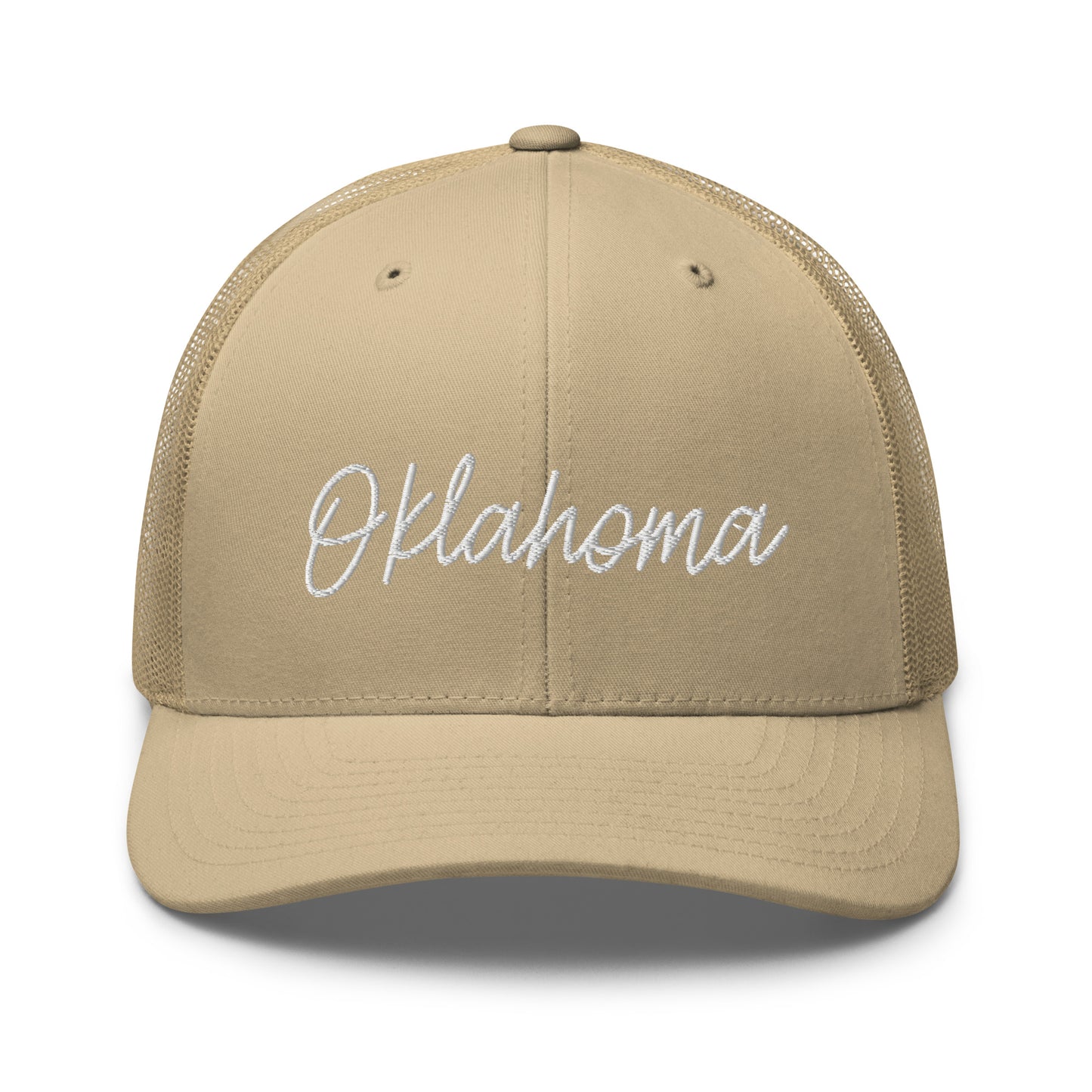 Oklahoma Retro Script Mid 6 Panel Snapback Trucker Hat