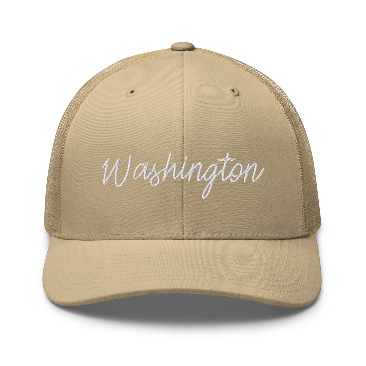 Washington Retro Script Mid 6 Panel Snapback Trucker Hat