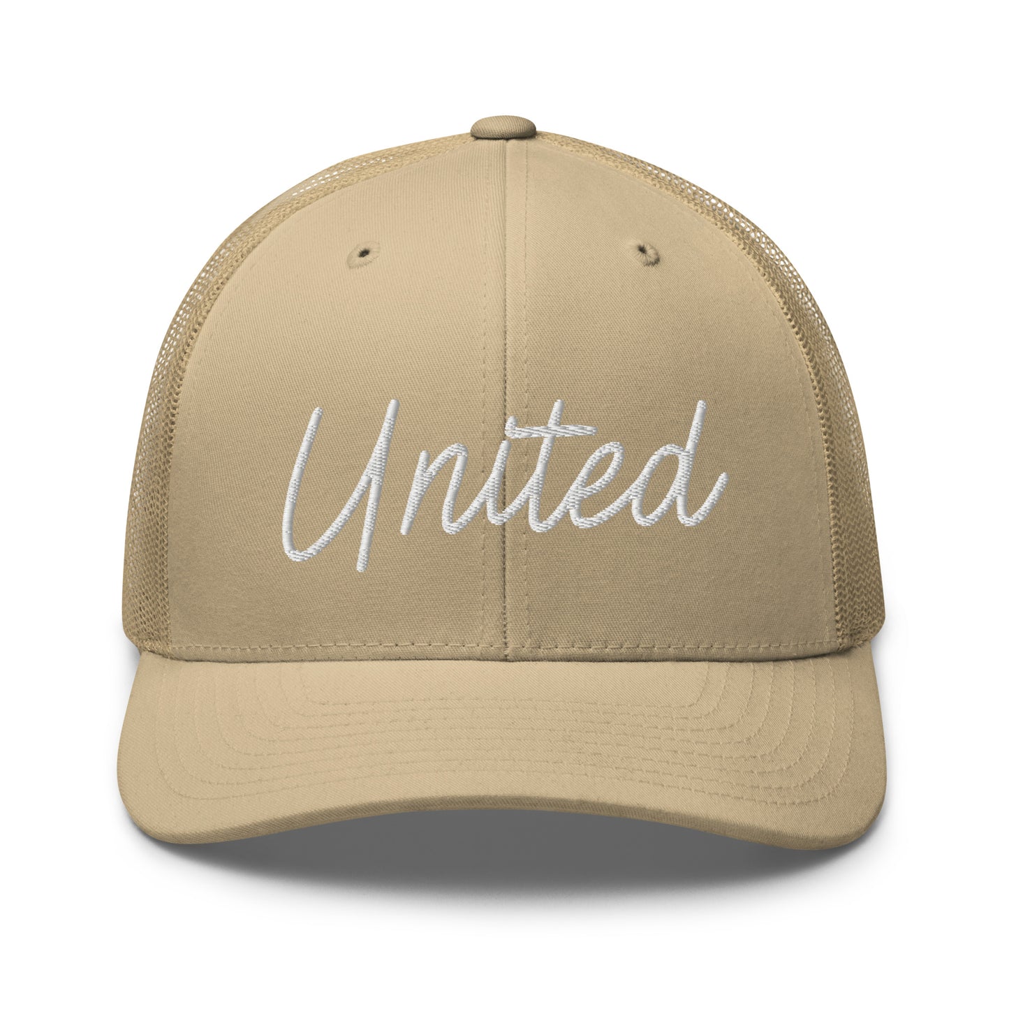United States USA "United" Retro Script Mid 6 Panel Snapback Trucker Hat