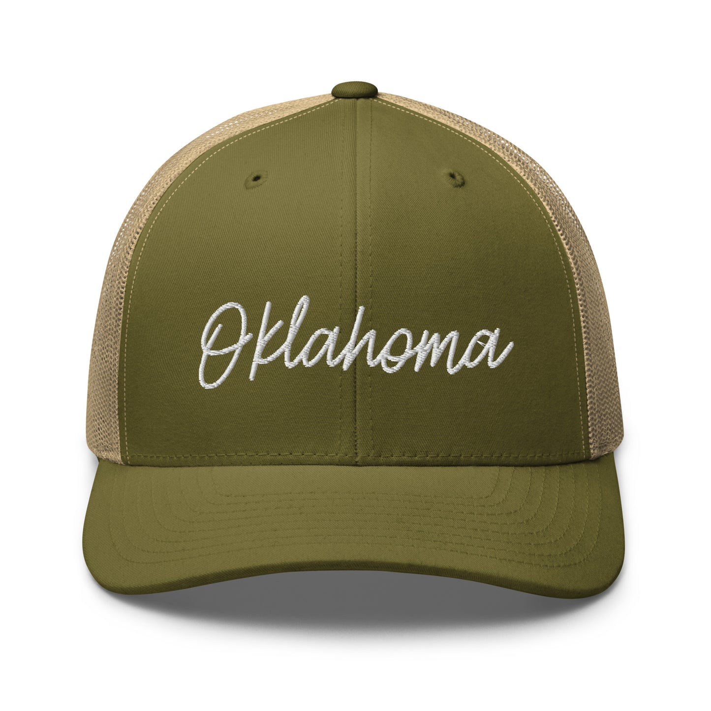 Oklahoma Retro Script Mid 6 Panel Snapback Trucker Hat