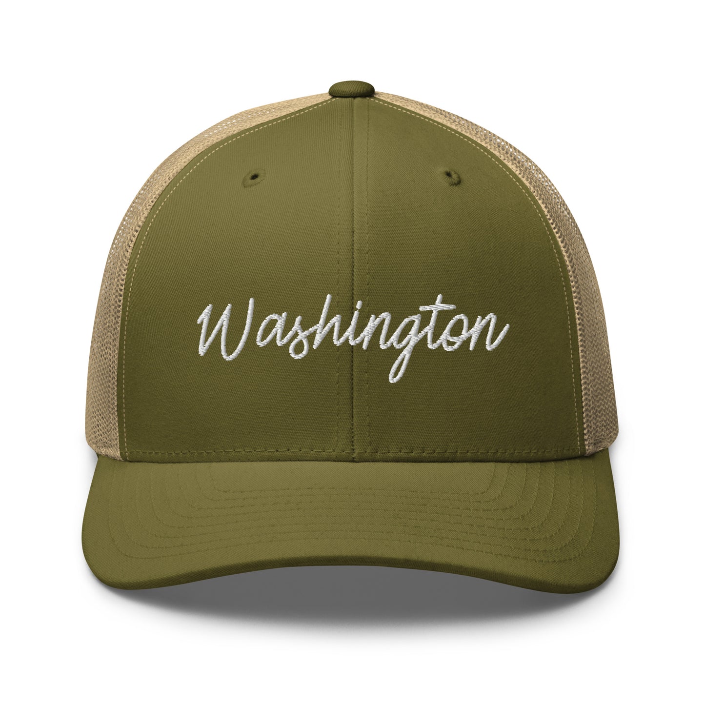 Washington Retro Script Mid 6 Panel Snapback Trucker Hat
