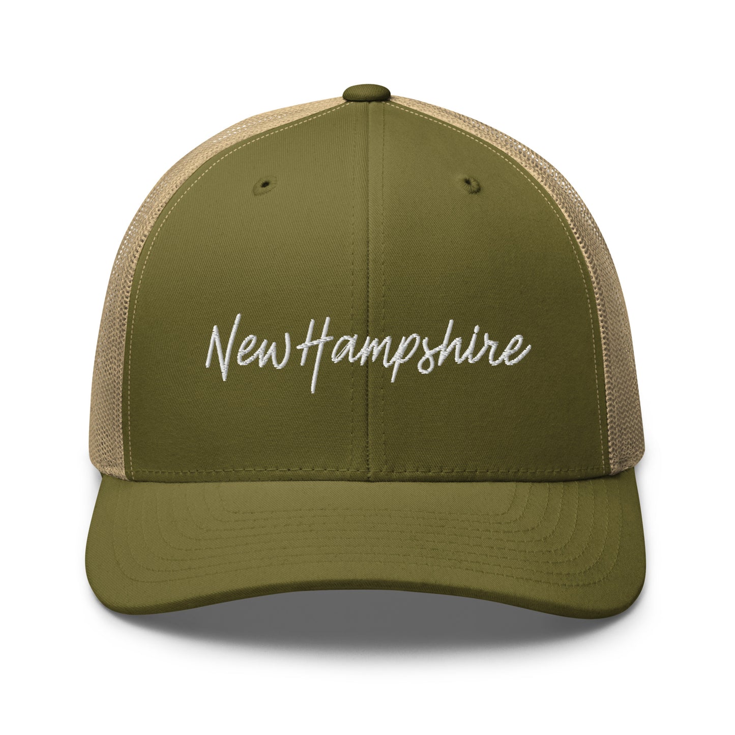 New Hampshire Retro Script Mid 6 Panel Snapback Trucker Hat