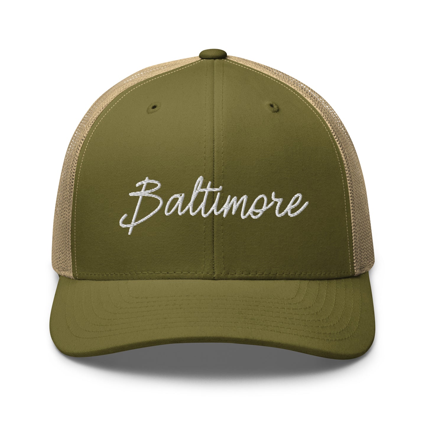 Baltimore Retro Script Mid 6 Panel Snapback Trucker Hat