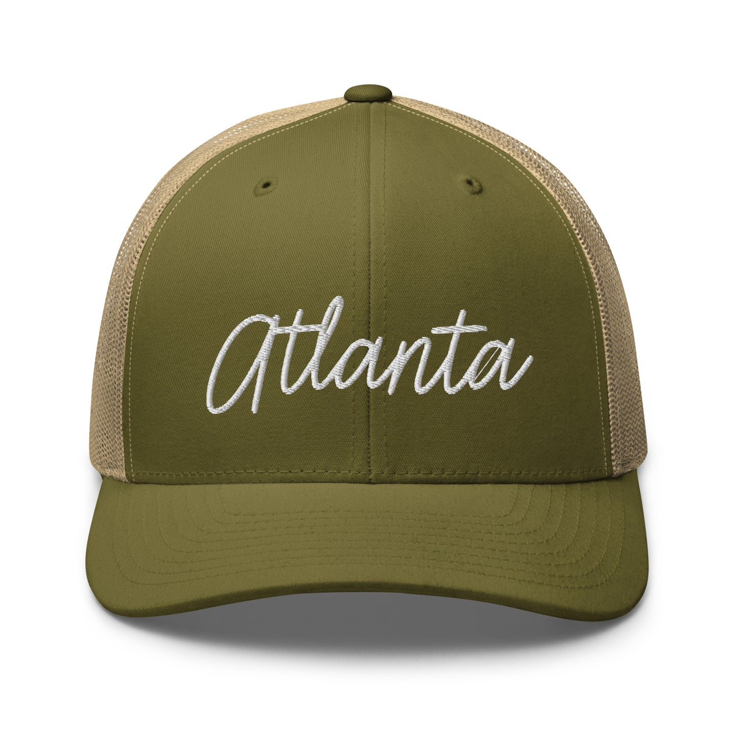 Atlanta Retro Script Mid 6 Panel Snapback Trucker Hat