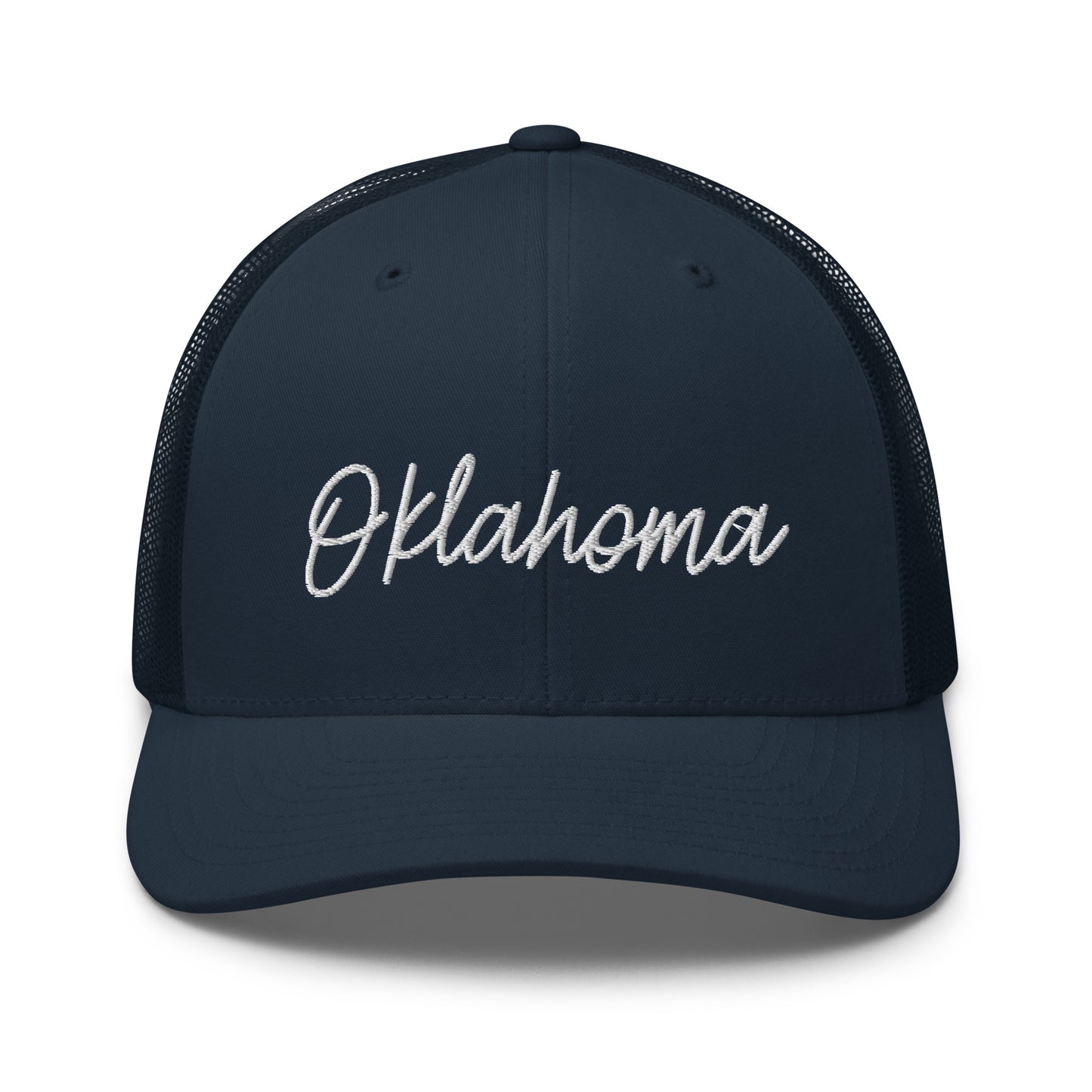 Oklahoma Retro Script Mid 6 Panel Snapback Trucker Hat