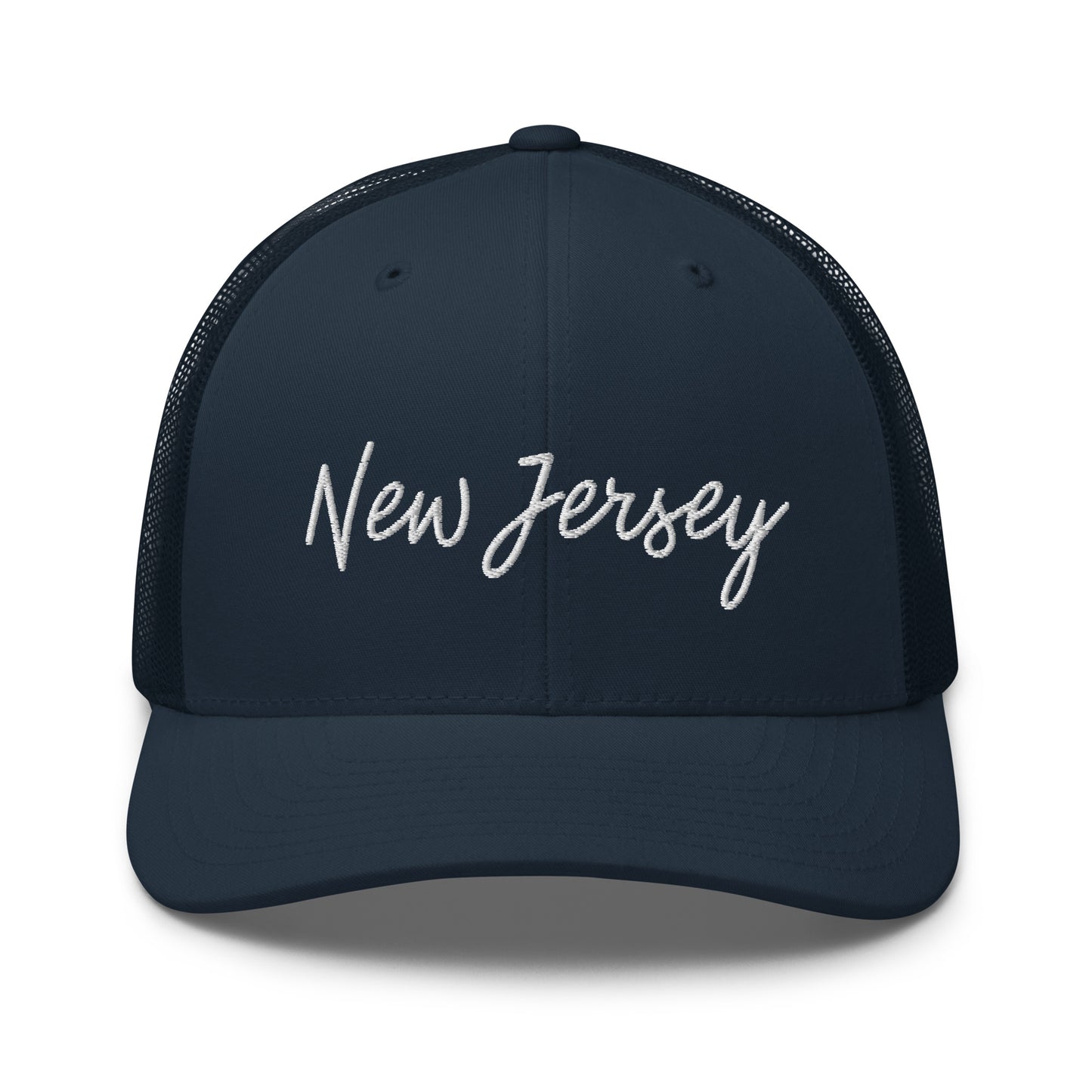 New Jersey Retro Script Mid 6 Panel Snapback Trucker Hat