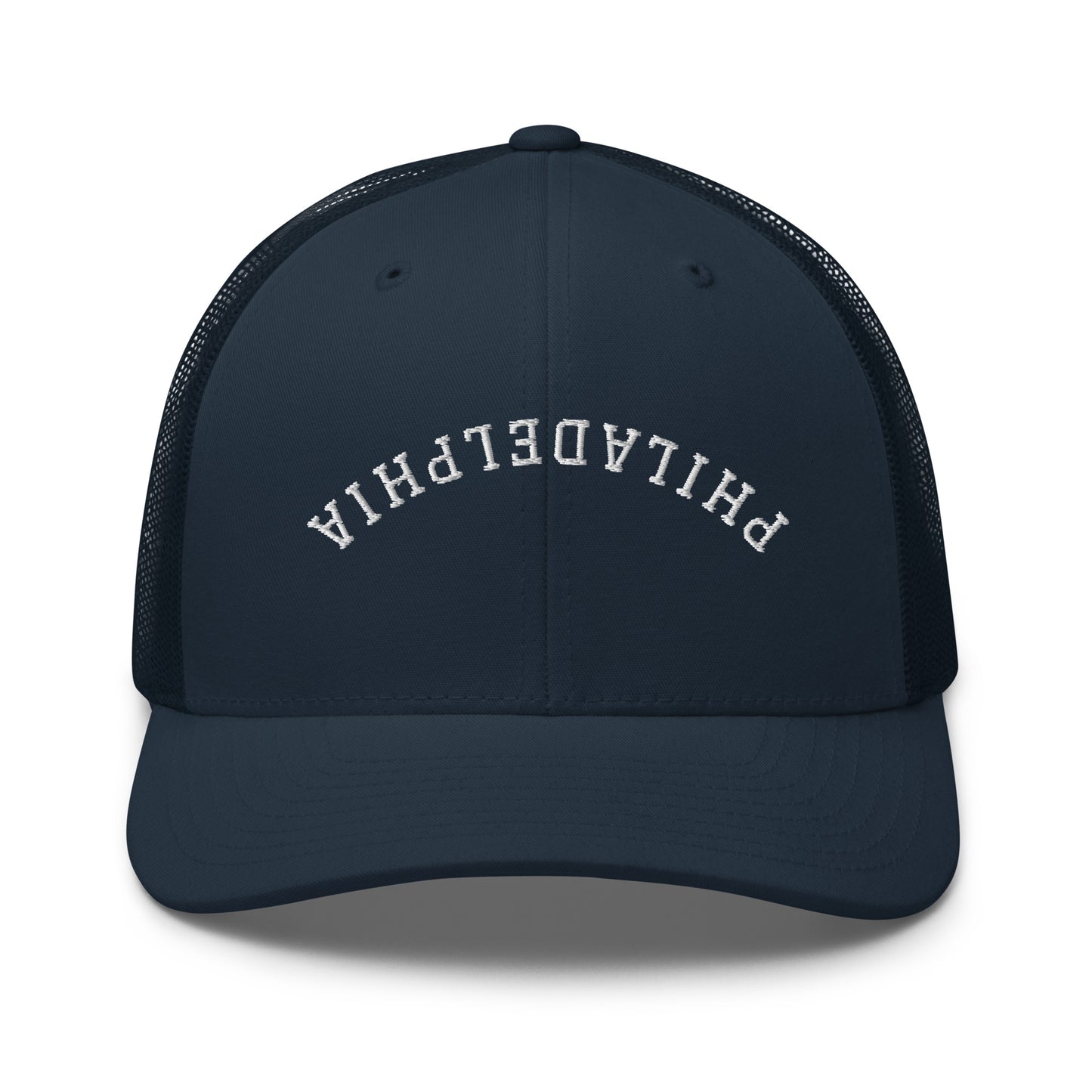 Philadelphia Upside Down Arch Mid 6 Panel Snapback Trucker Hat