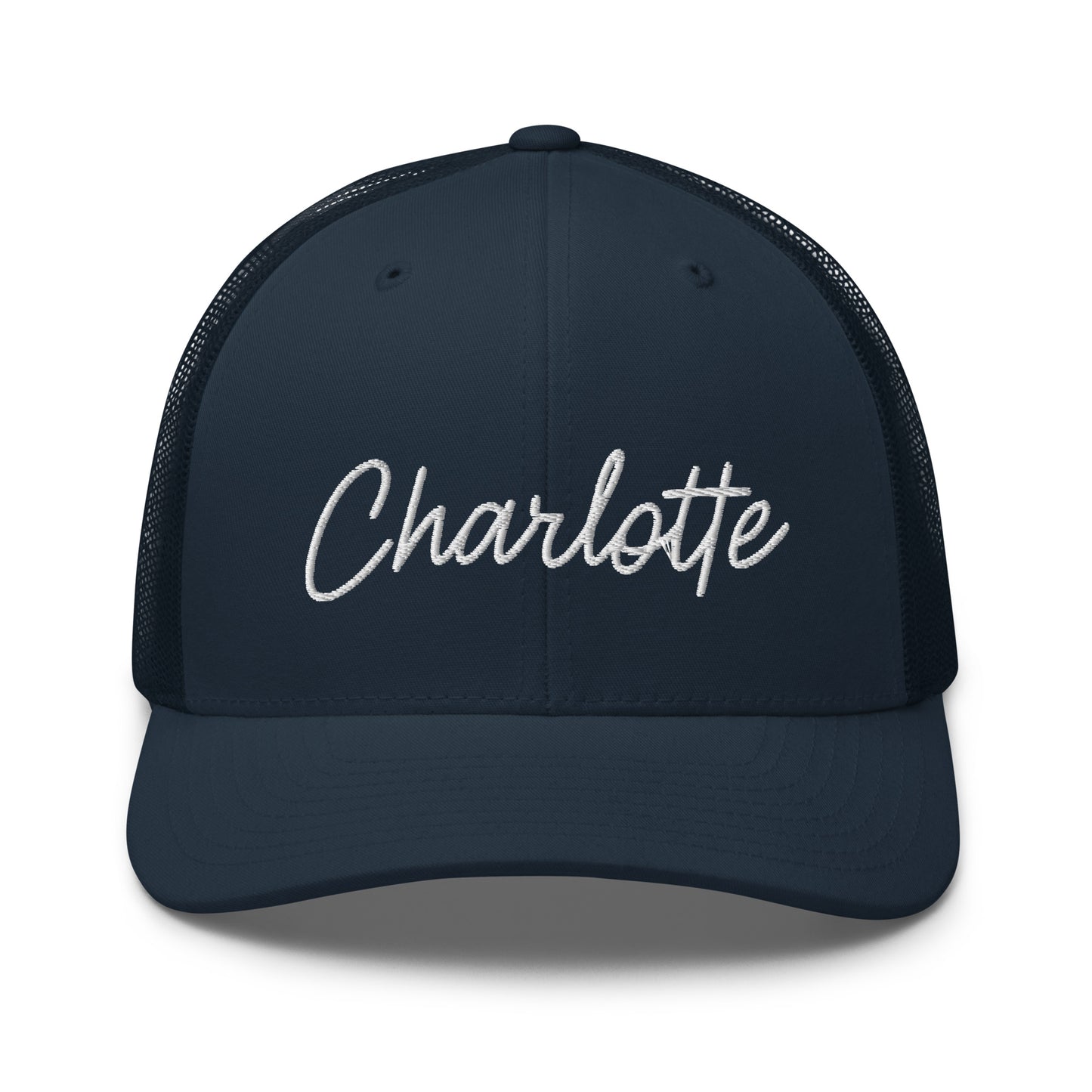 Charlotte Retro Script Mid 6 Panel Snapback Trucker Hat