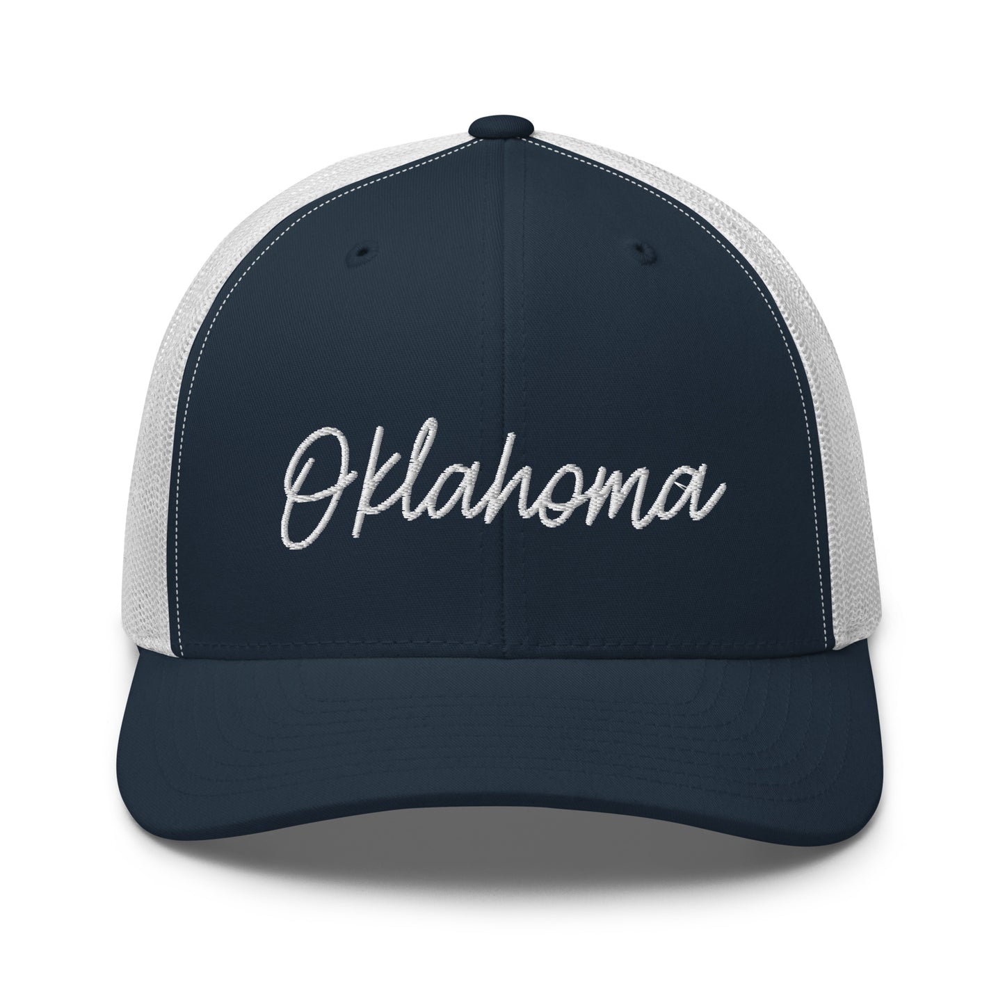 Oklahoma Retro Script Mid 6 Panel Snapback Trucker Hat