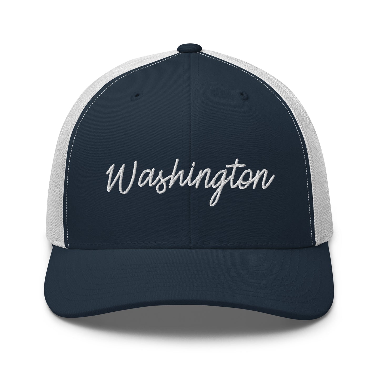 Washington Retro Script Mid 6 Panel Snapback Trucker Hat