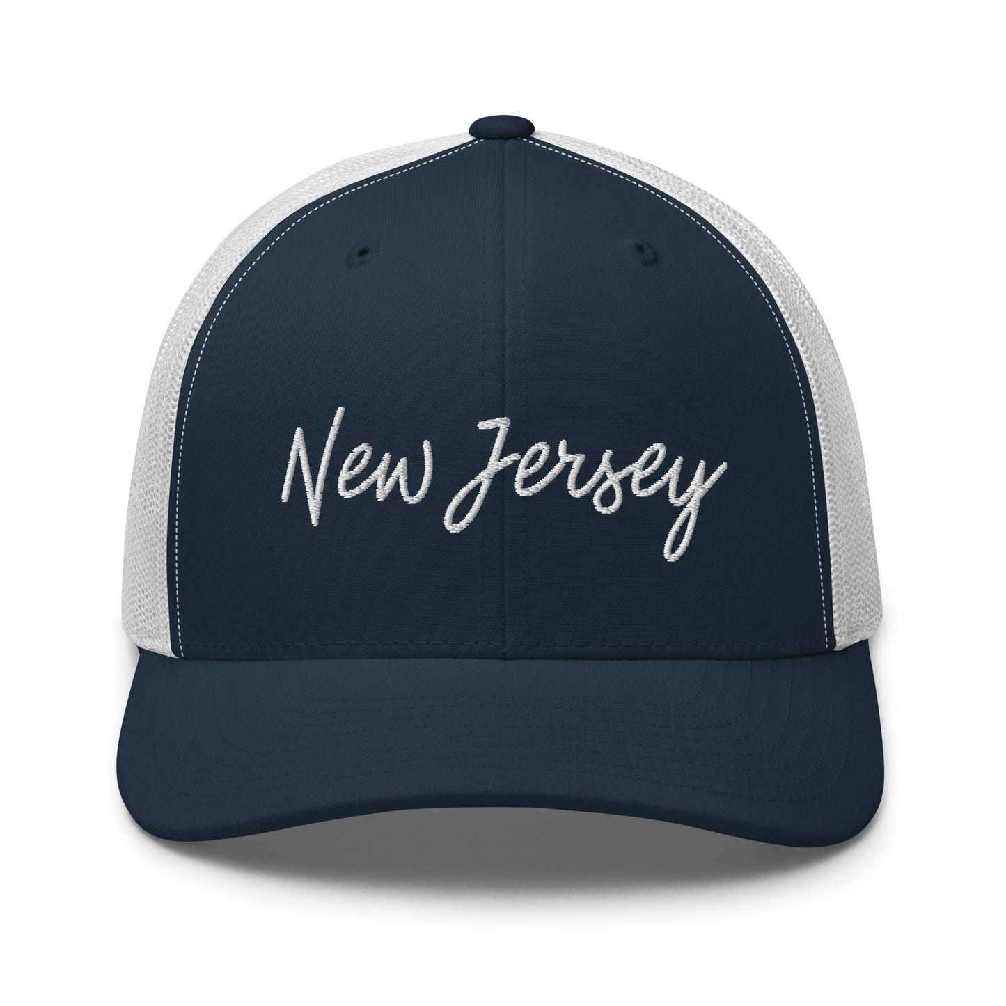 New Jersey Retro Script Mid 6 Panel Snapback Trucker Hat