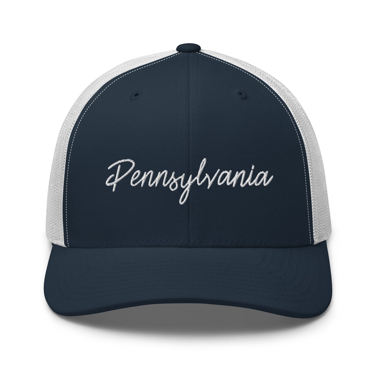Pennsylvania Retro Script Mid 6 Panel Snapback Trucker Hat