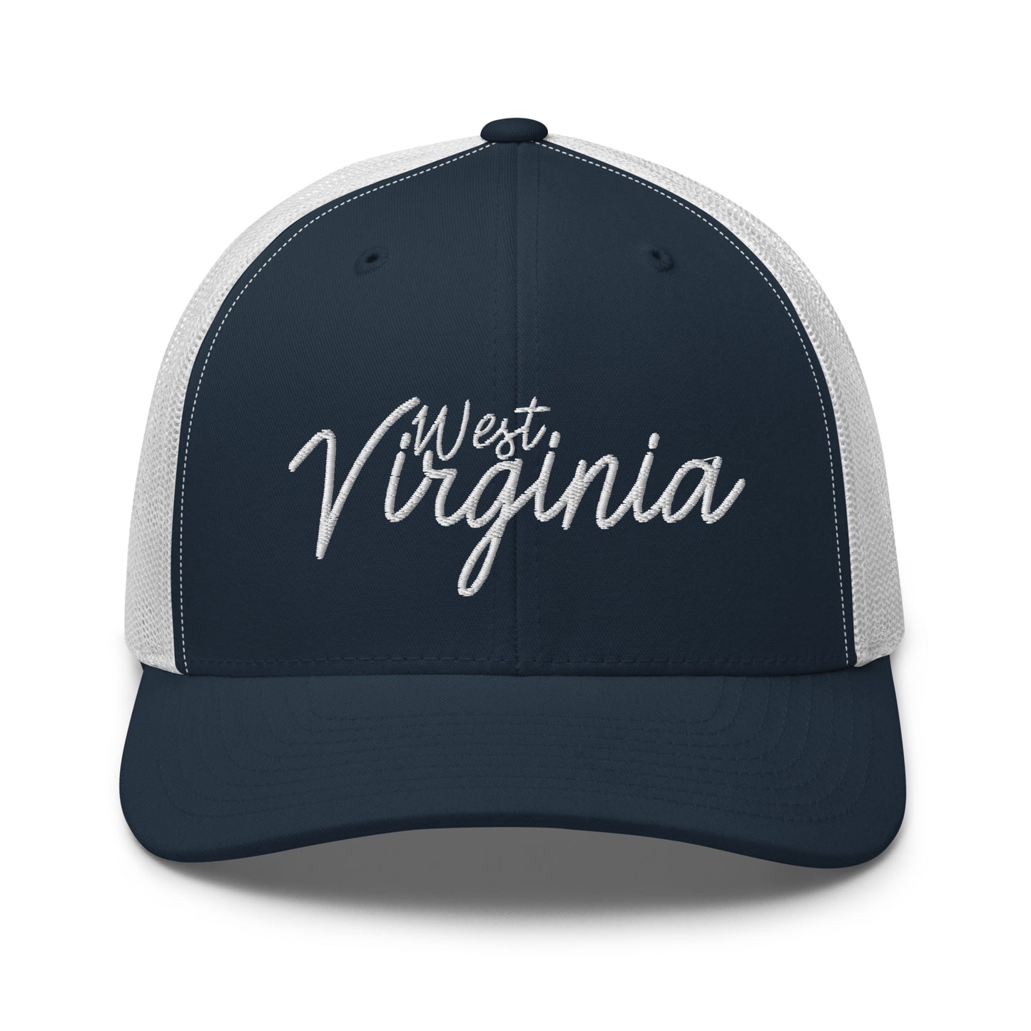 West Virginia Retro Script Mid 6 Panel Snapback Trucker Hat