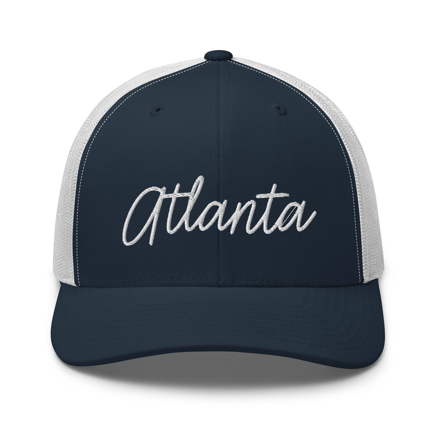 Atlanta Retro Script Mid 6 Panel Snapback Trucker Hat