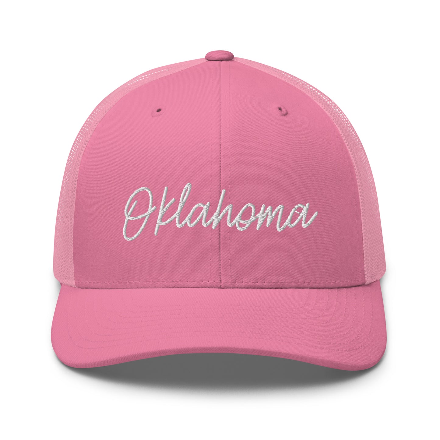 Oklahoma Retro Script Mid 6 Panel Snapback Trucker Hat
