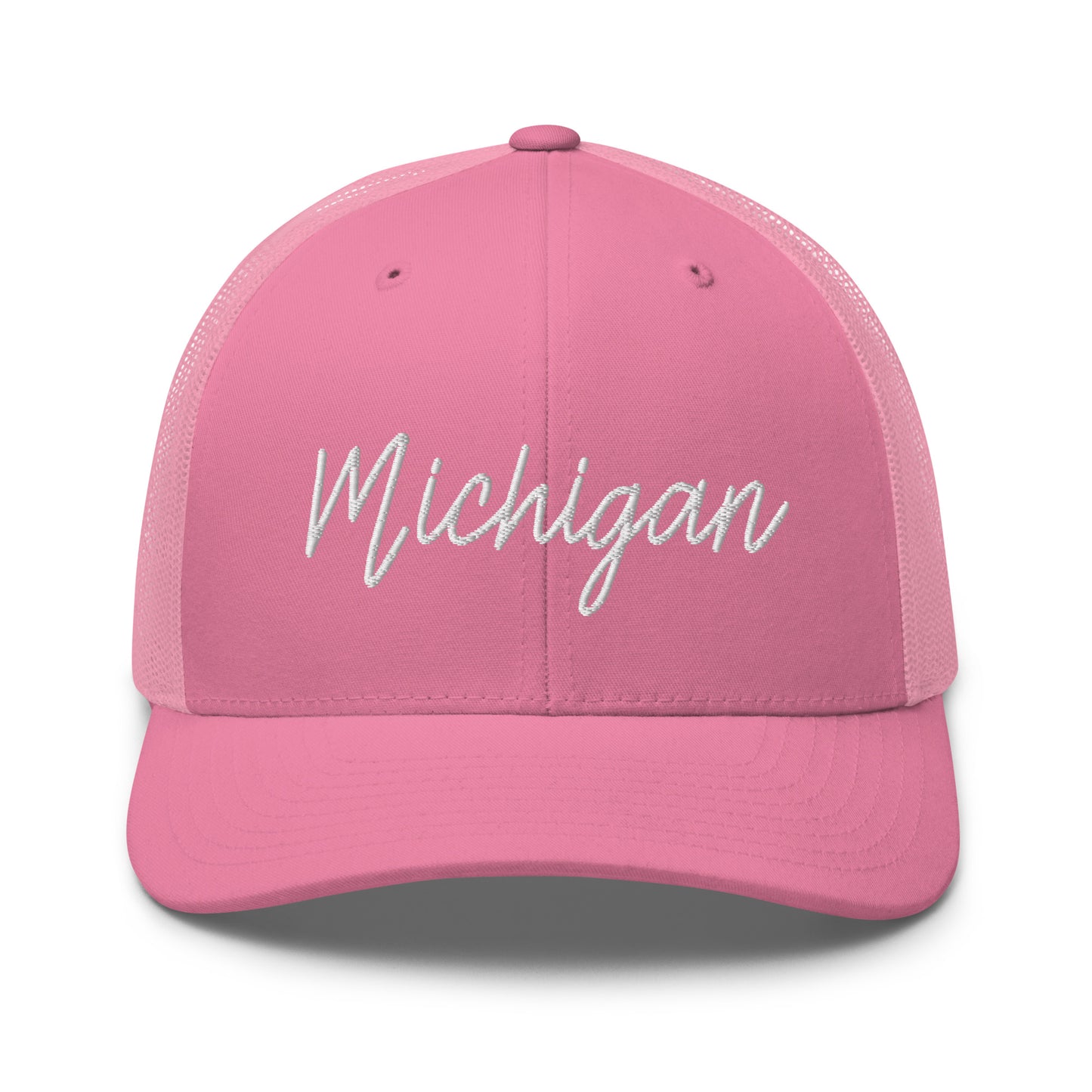 Michigan Retro Script Mid 6 Panel Snapback Trucker Hat