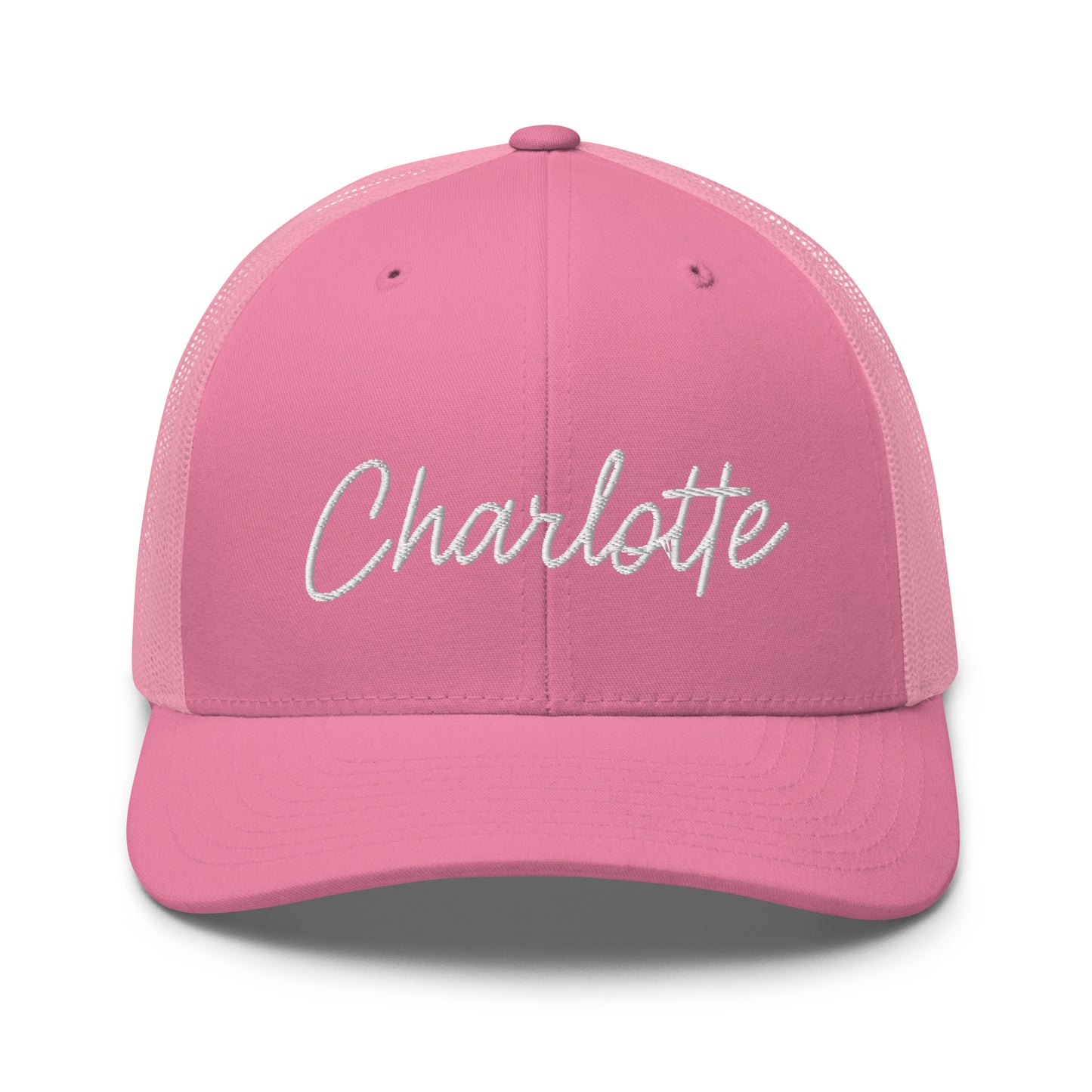 Charlotte Retro Script Mid 6 Panel Snapback Trucker Hat