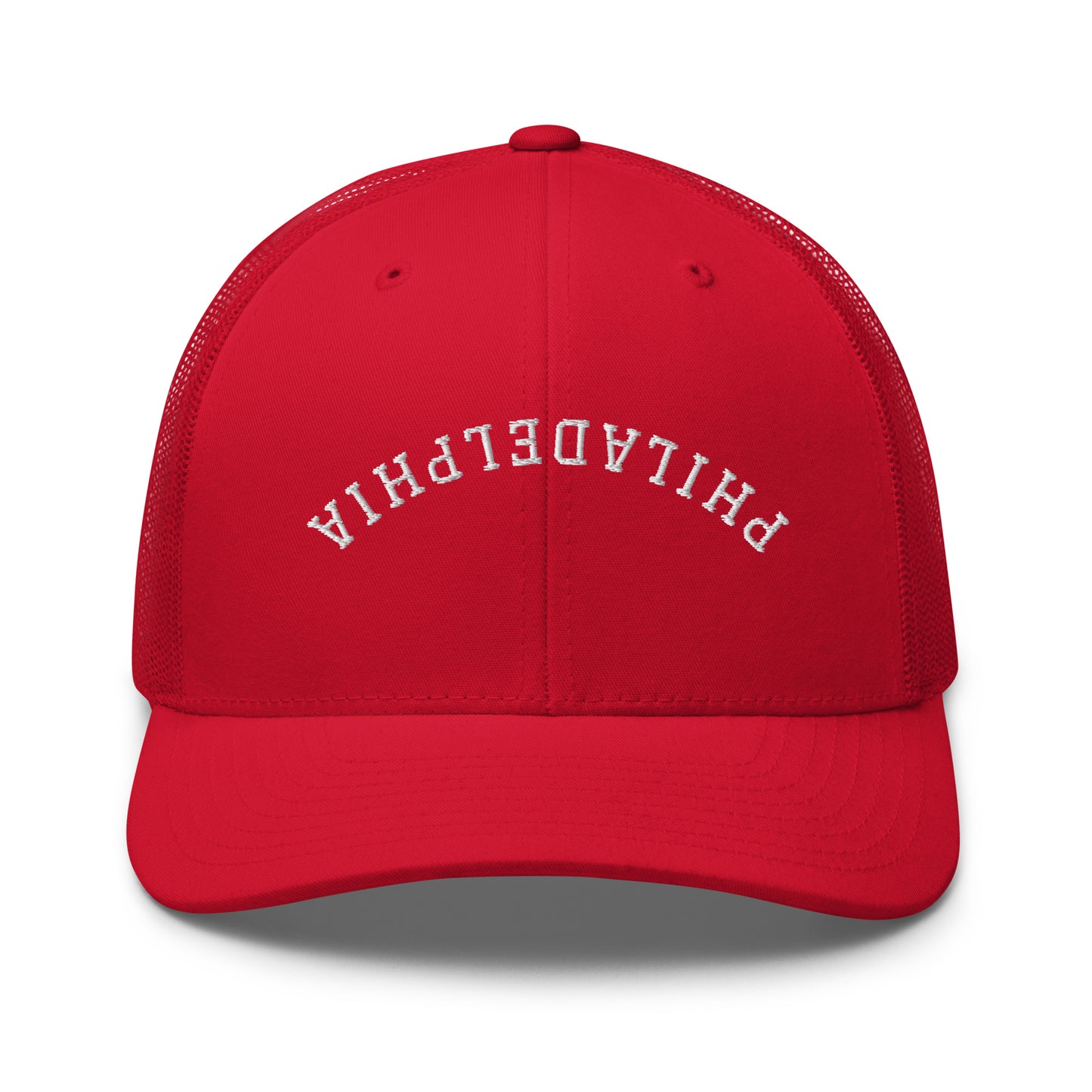 Philadelphia Upside Down Arch Mid 6 Panel Snapback Trucker Hat