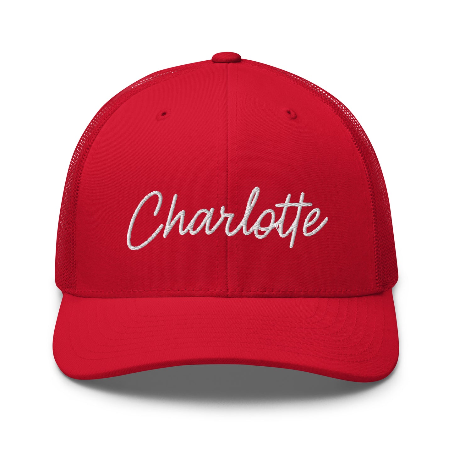 Charlotte Retro Script Mid 6 Panel Snapback Trucker Hat