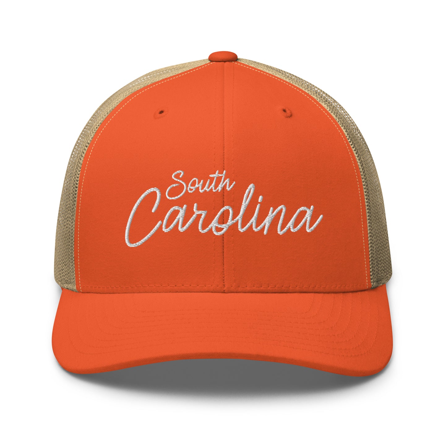 South Carolina Retro Script Mid 6 Panel Snapback Trucker Hat