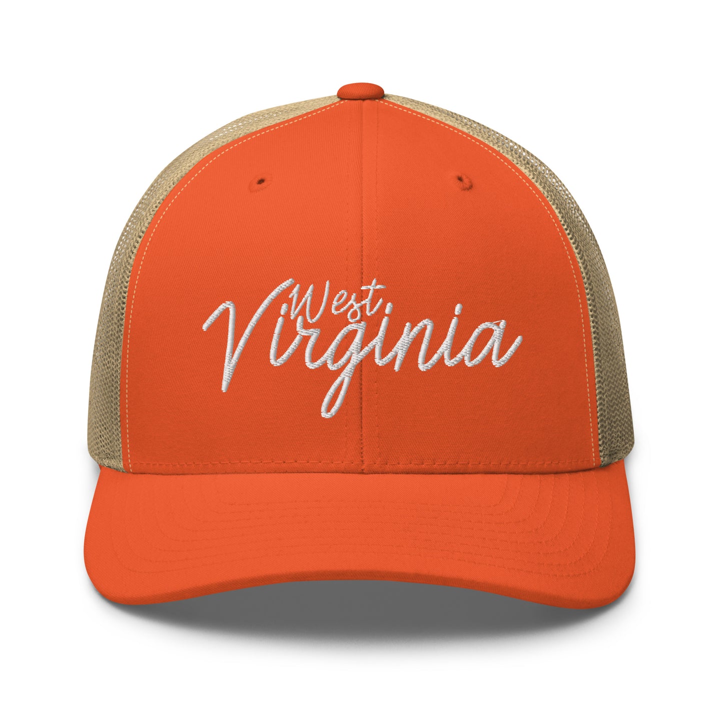 West Virginia Retro Script Mid 6 Panel Snapback Trucker Hat