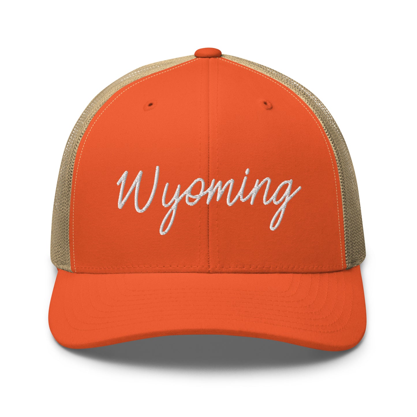 Wyoming Retro Script Mid 6 Panel Snapback Trucker Hat