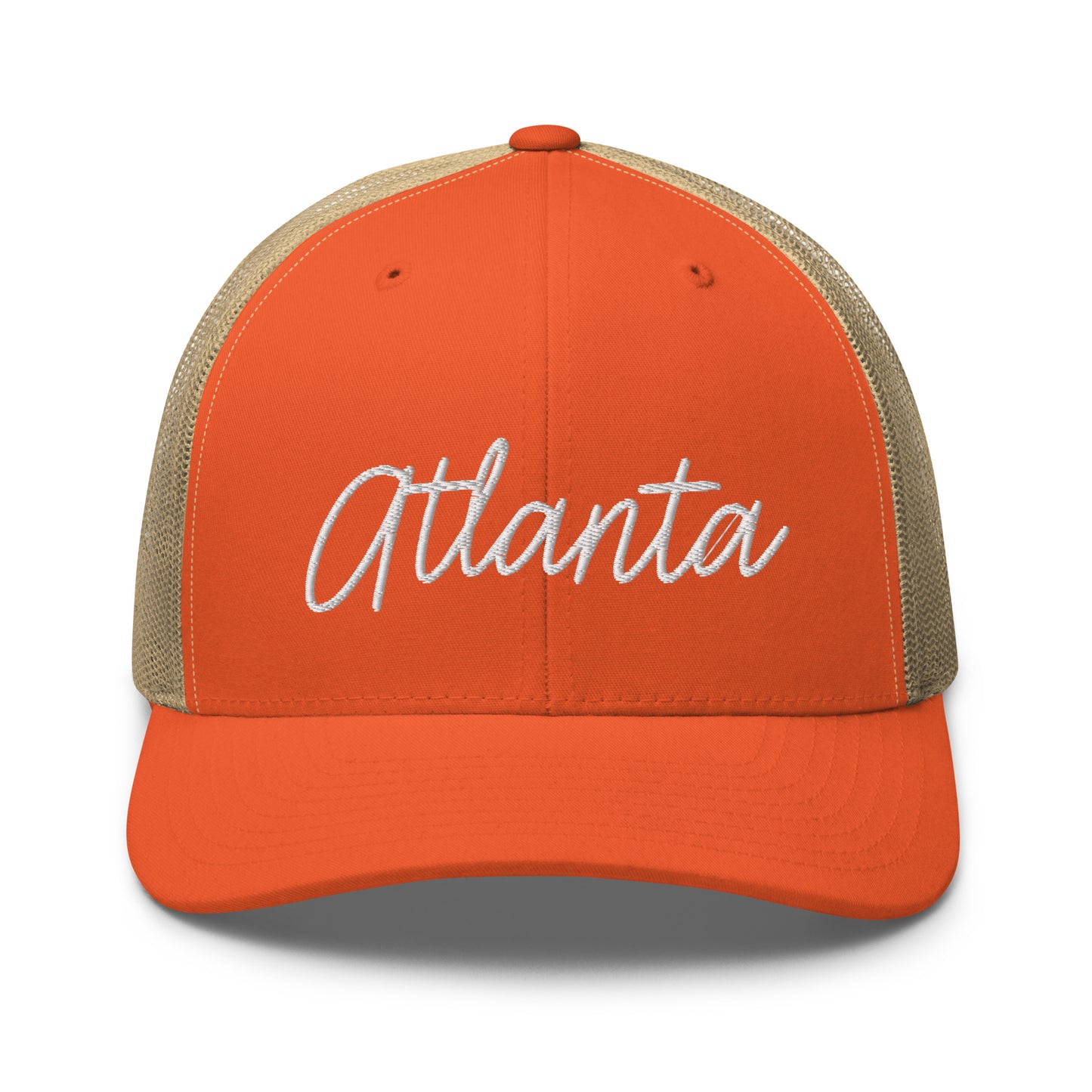 Atlanta Retro Script Mid 6 Panel Snapback Trucker Hat