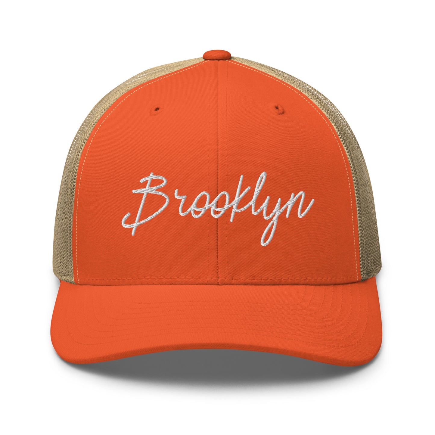 Brooklyn Retro Script Mid 6 Panel Snapback Trucker Hat