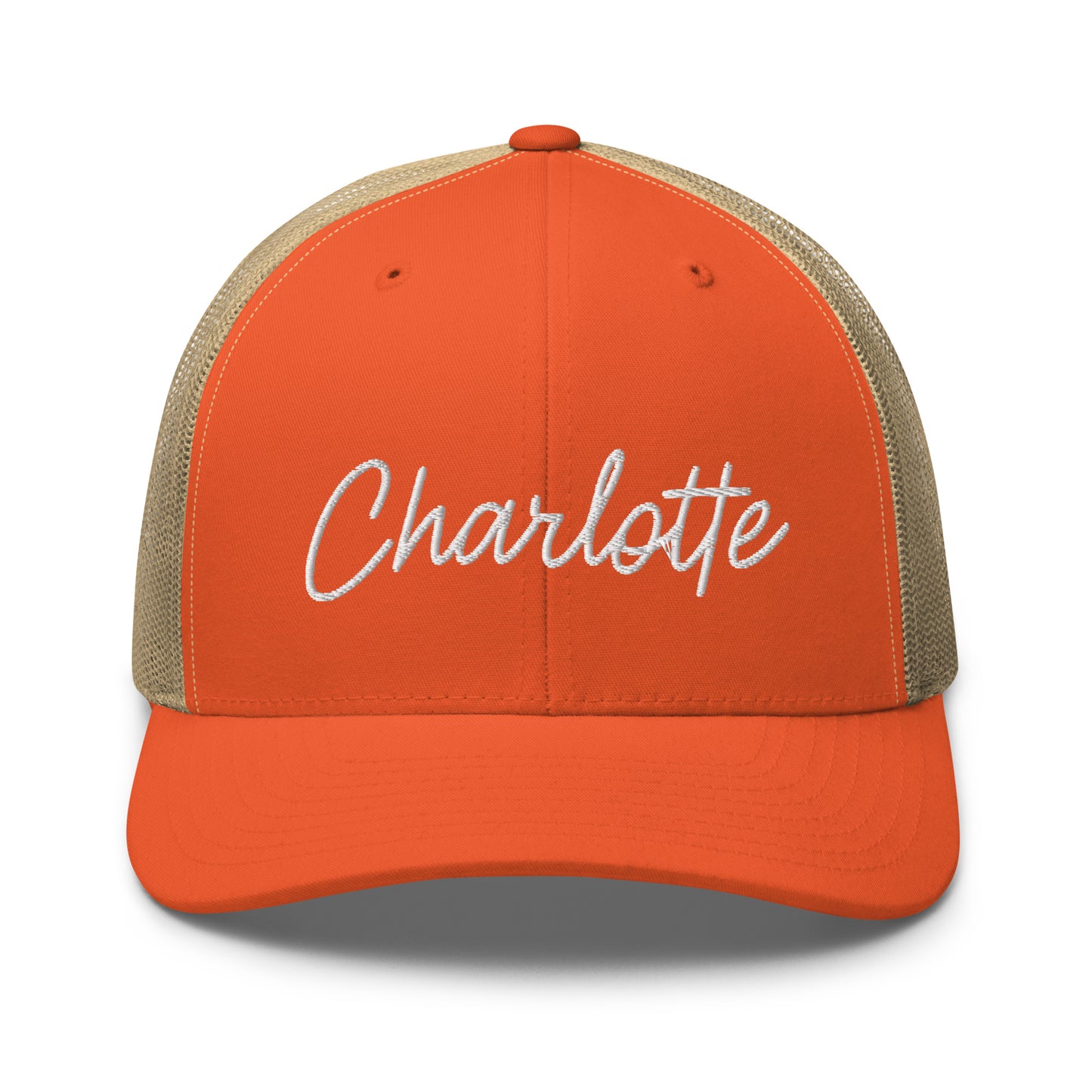 Charlotte Retro Script Mid 6 Panel Snapback Trucker Hat