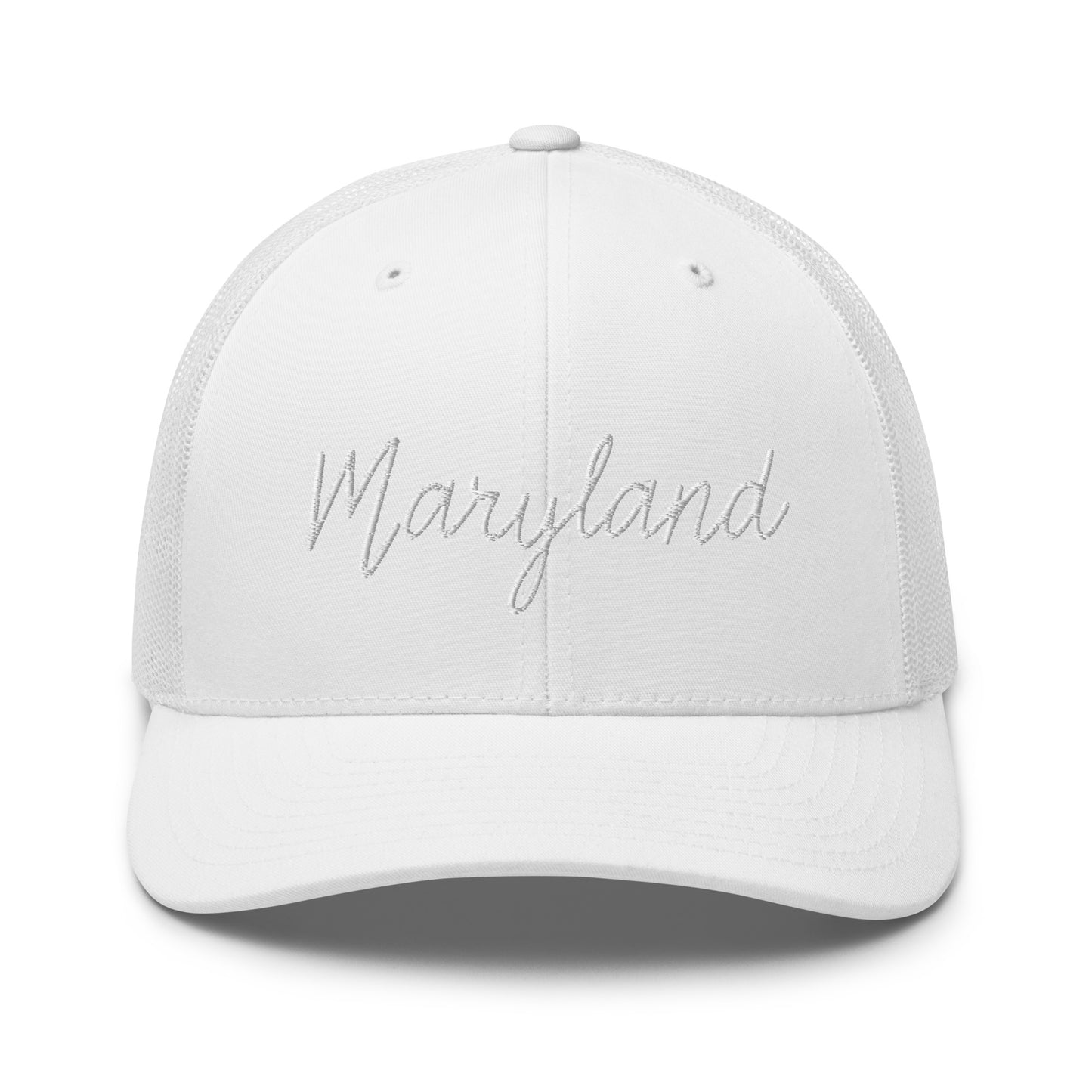 Maryland Retro Script Mid 6 Panel Snapback Trucker Hat