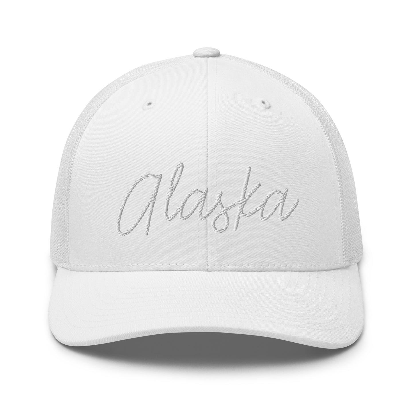 Alaska Retro Script Mid 6 Panel Snapback Trucker Hat