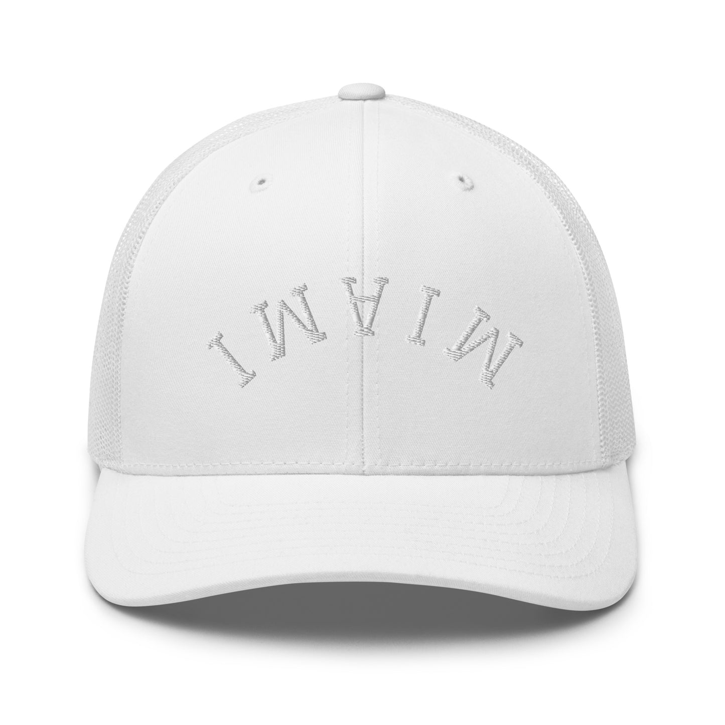 Miami Upside Down Arch Mid 6 Panel Snapback Trucker Hat