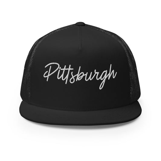 Pittsburgh Retro Script High 5 Panel A-Frame Snapback Trucker Hat