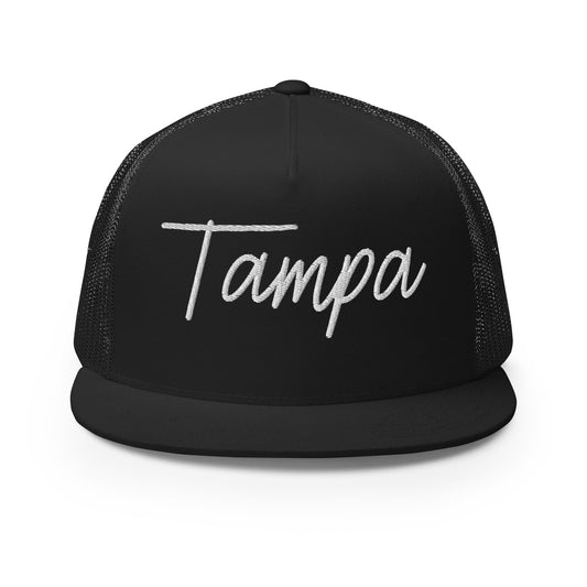Tampa Retro Script High 5 Panel A-Frame Snapback Trucker Hat