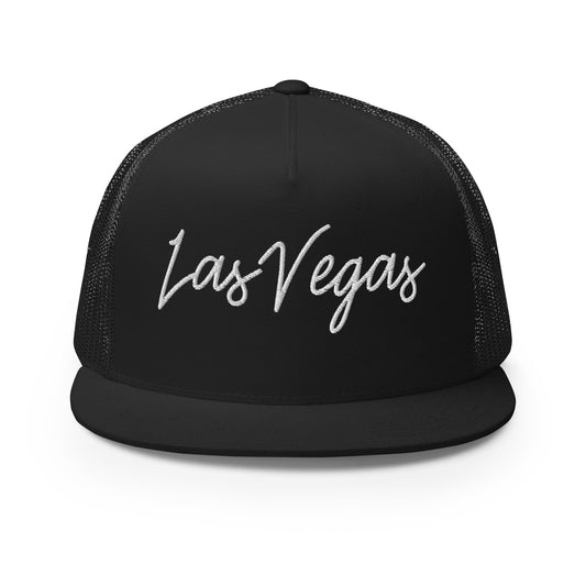 Las Vegas Retro Script High 5 Panel A-Frame Snapback Trucker Hat