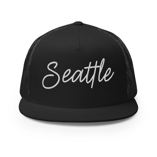 Seattle Retro Script High 5 Panel A-Frame Snapback Trucker Hat
