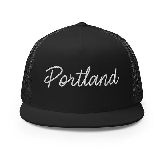 Portland Retro Script High 5 Panel A-Frame Snapback Trucker Hat