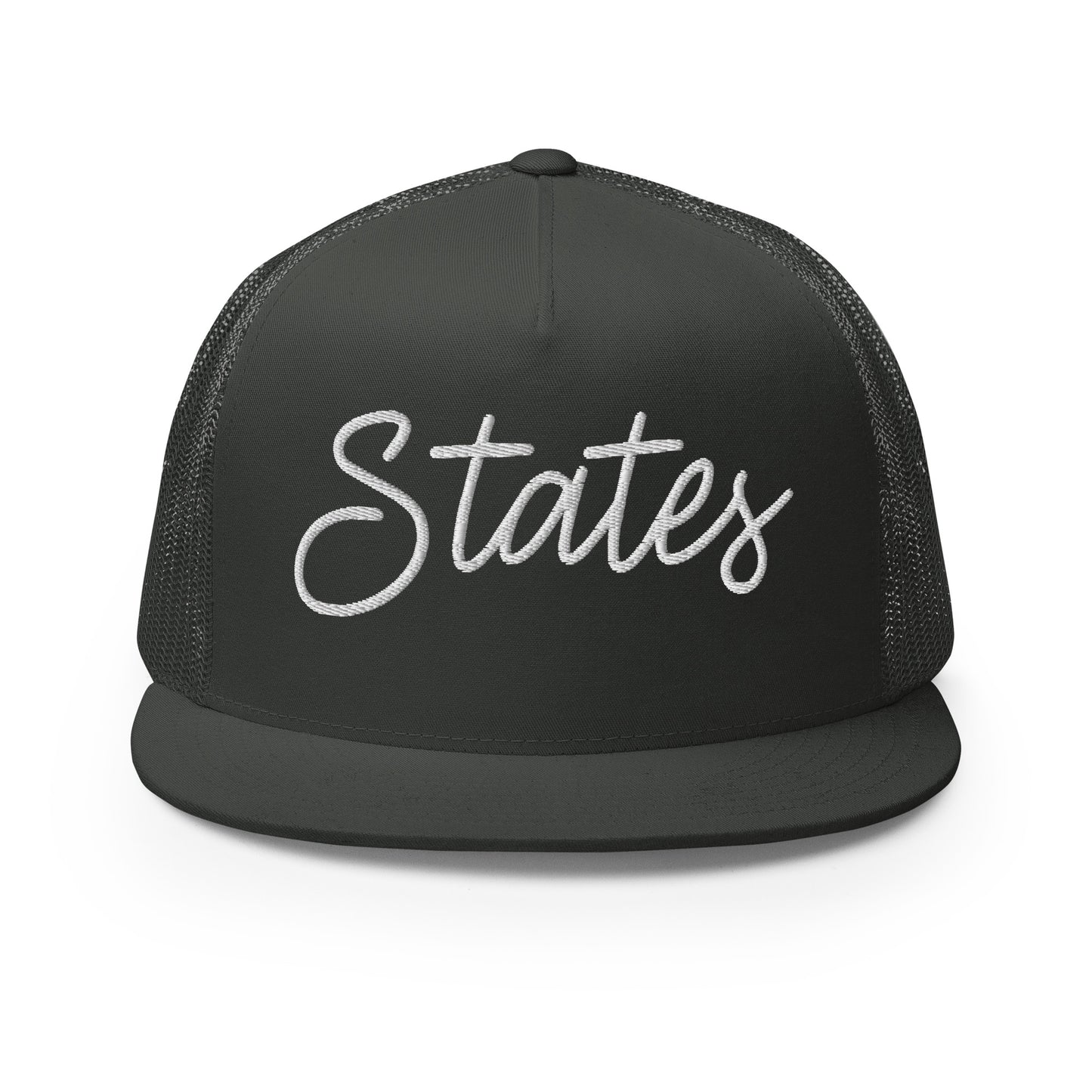 United States USA "States" Retro Script High 5 Panel A-Frame Snapback Trucker Hat