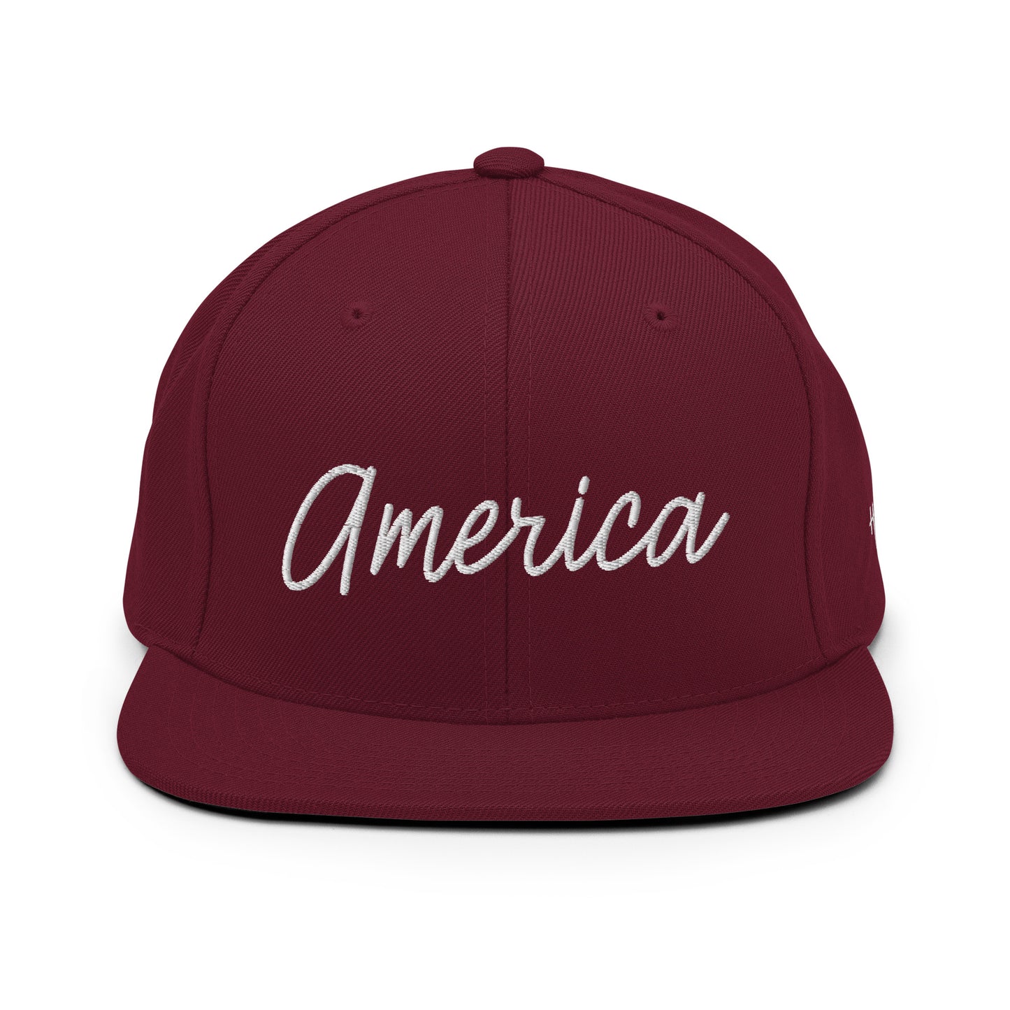 United States USA "America" Retro Script 6 Panel Snapback Hat