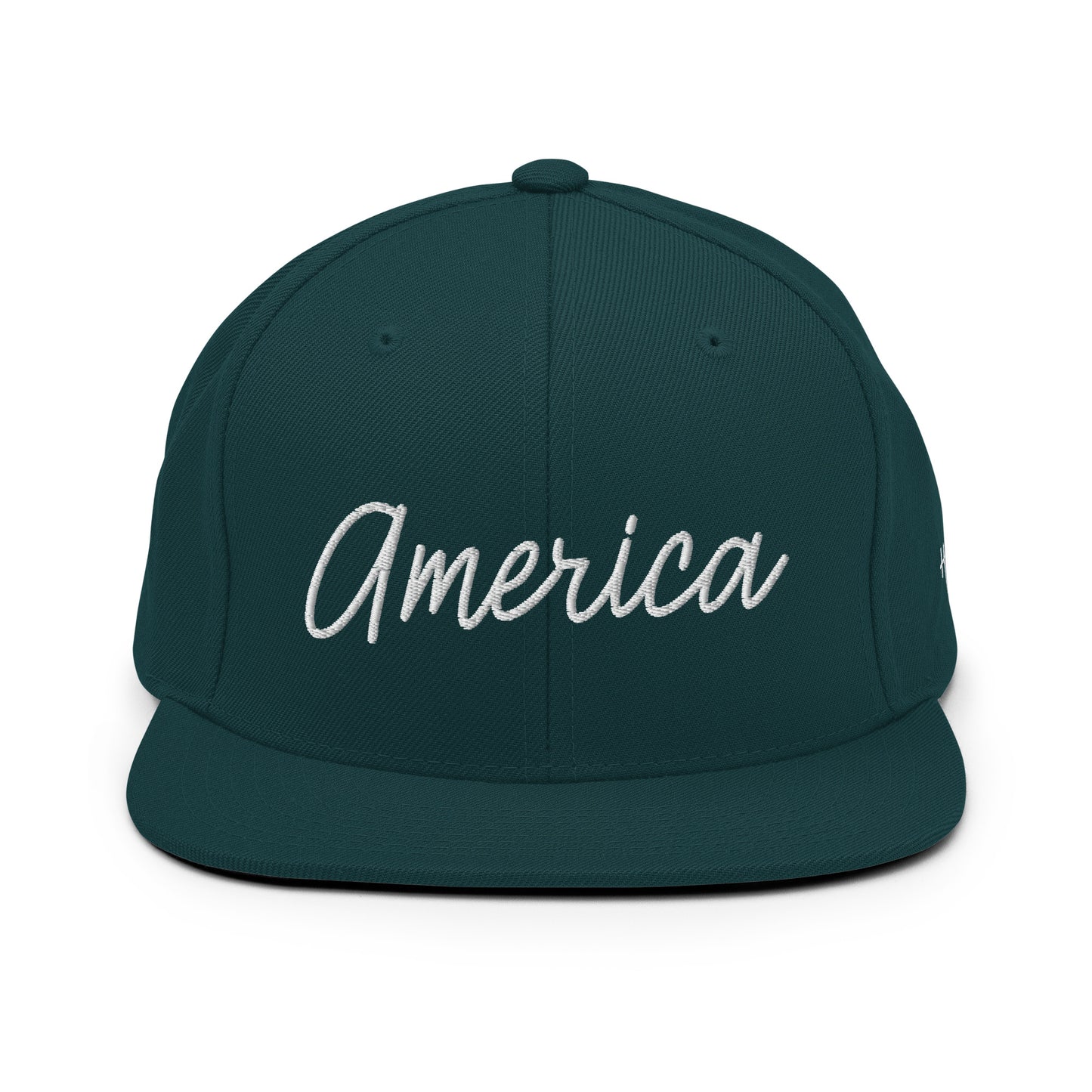 United States USA "America" Retro Script 6 Panel Snapback Hat